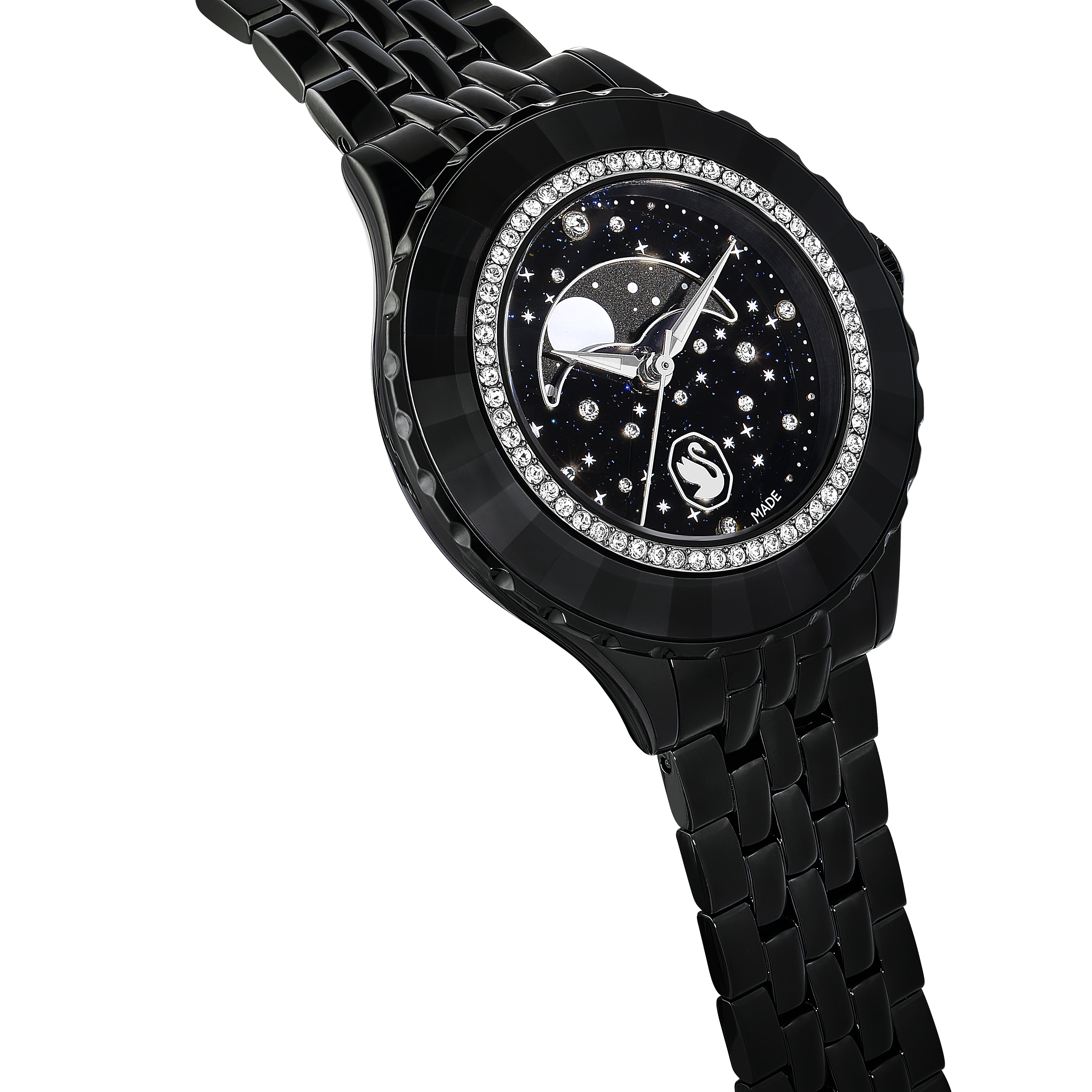 Swarovski Octea moon watch, Swiss Made, Moon, Metal bracelet, Black, Black finish 5677497