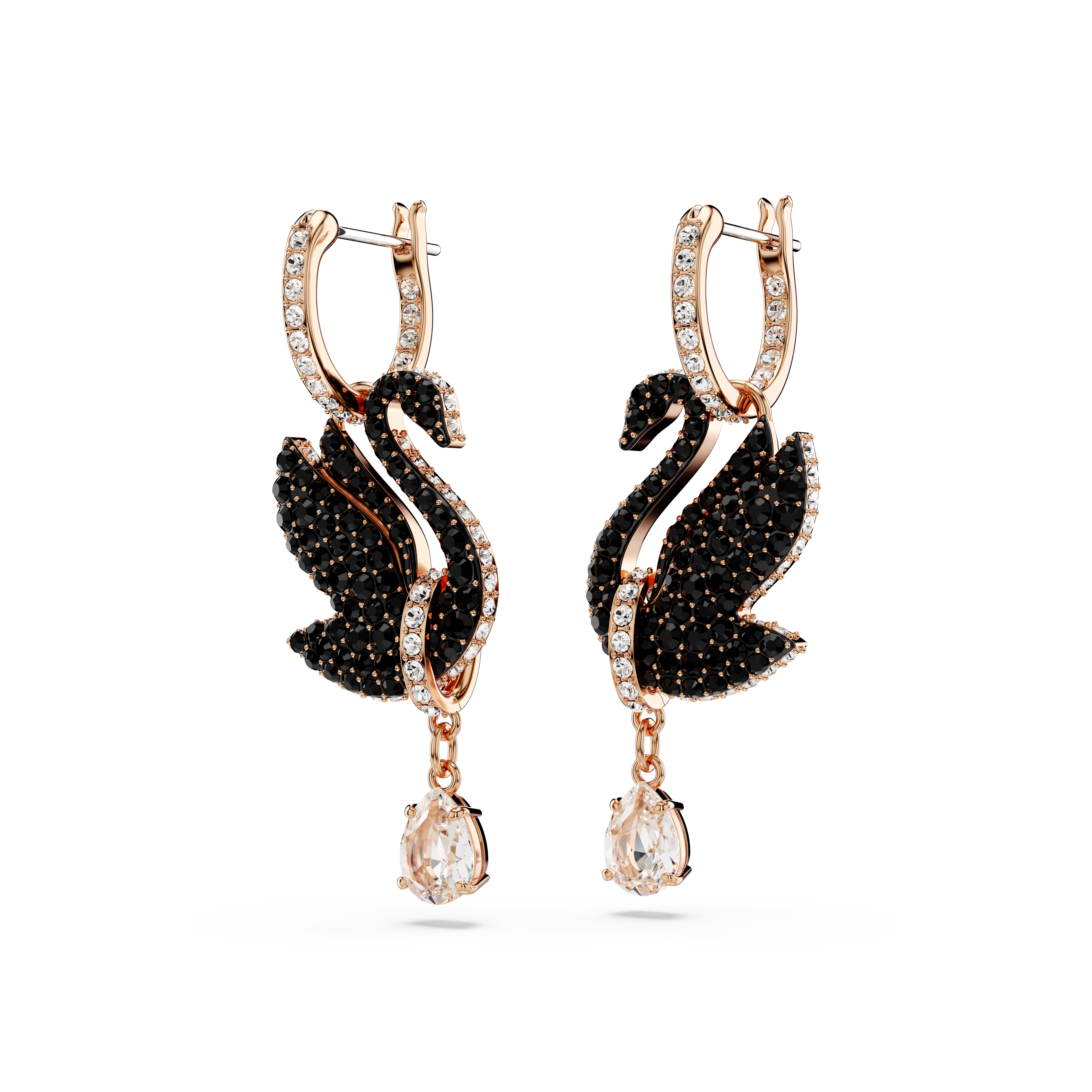 Swarovski Swan drop earrings, Swan, Black, Rose gold-tone plated 5678047