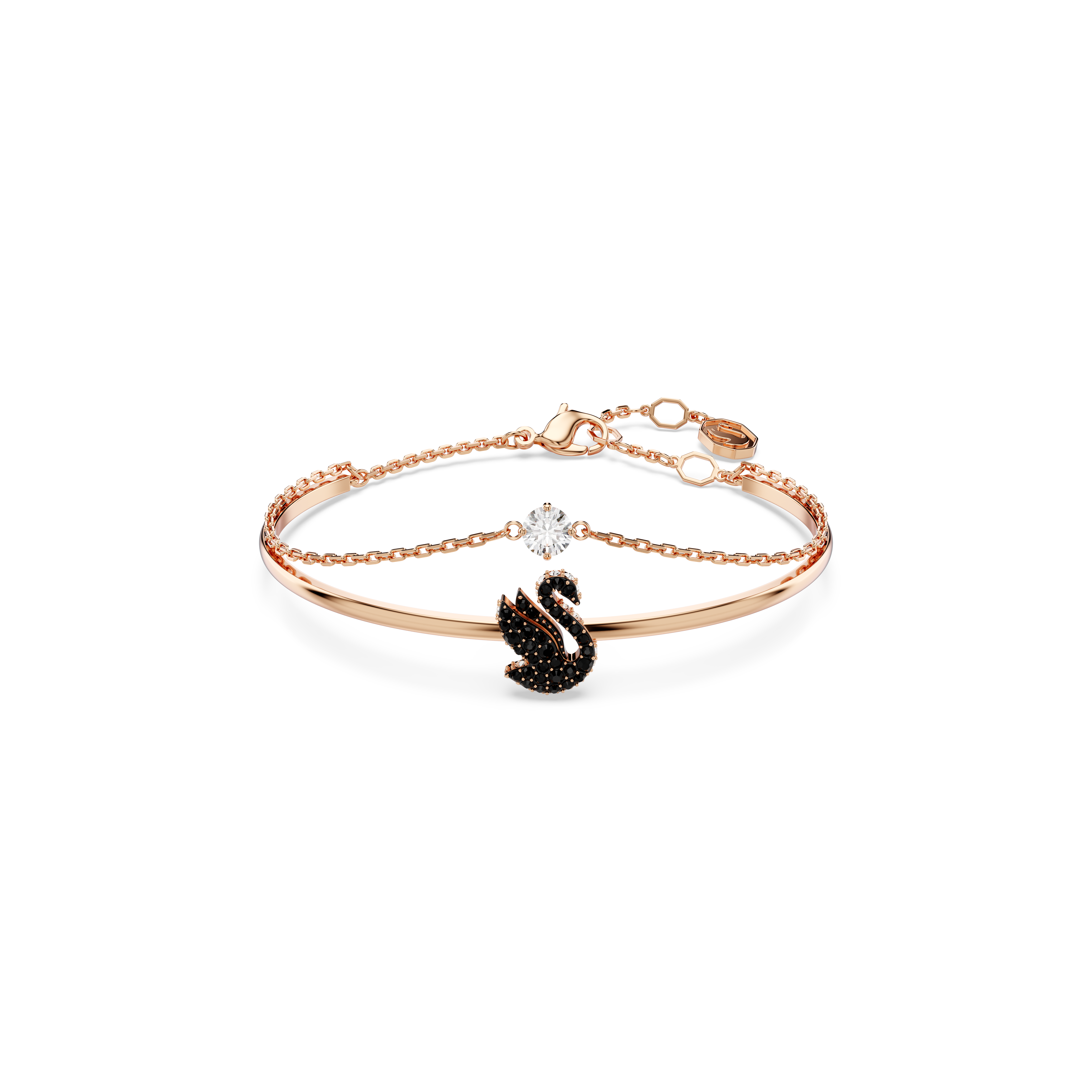 Swarovski Swan bangle, Swan, Black, Rose gold-tone plated 5678048