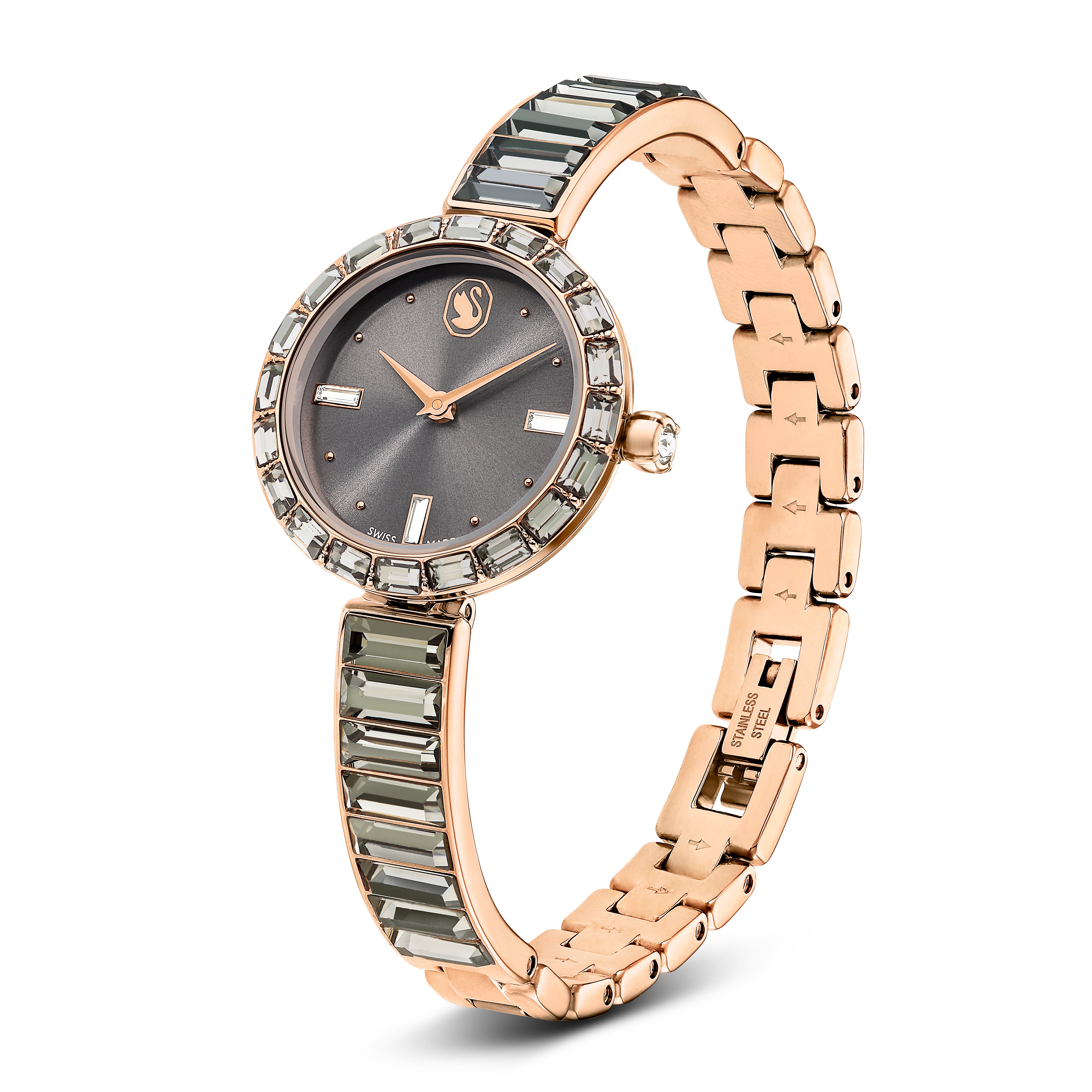 Swarovski Matrix bangle watch, Swiss Made, Crystal bracelet, Gray, Rose gold-tone finish 5679887
