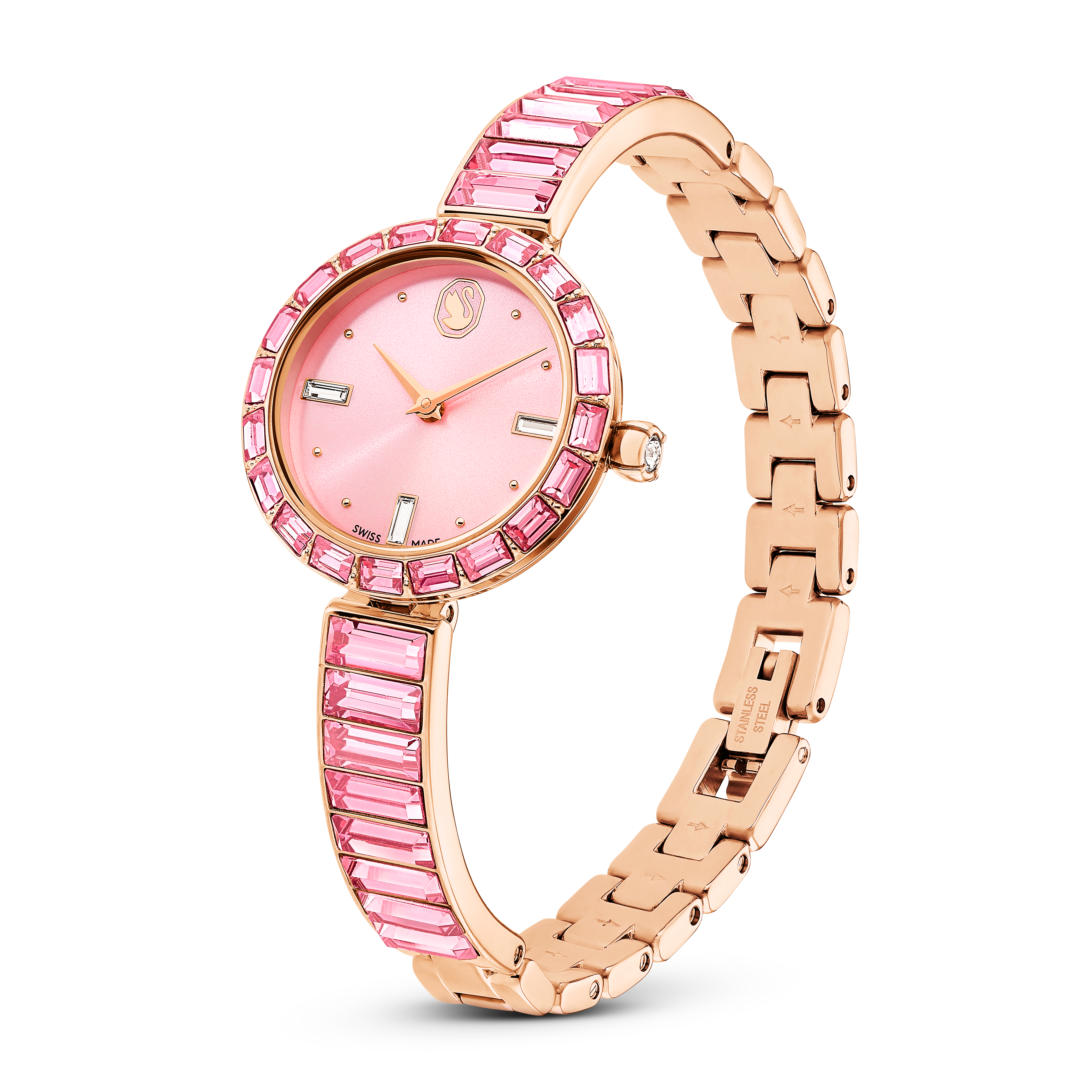 Swarovski Matrix bangle watch, Swiss Made, Crystal bracelet, Pink, Rose gold-tone finish 5679890