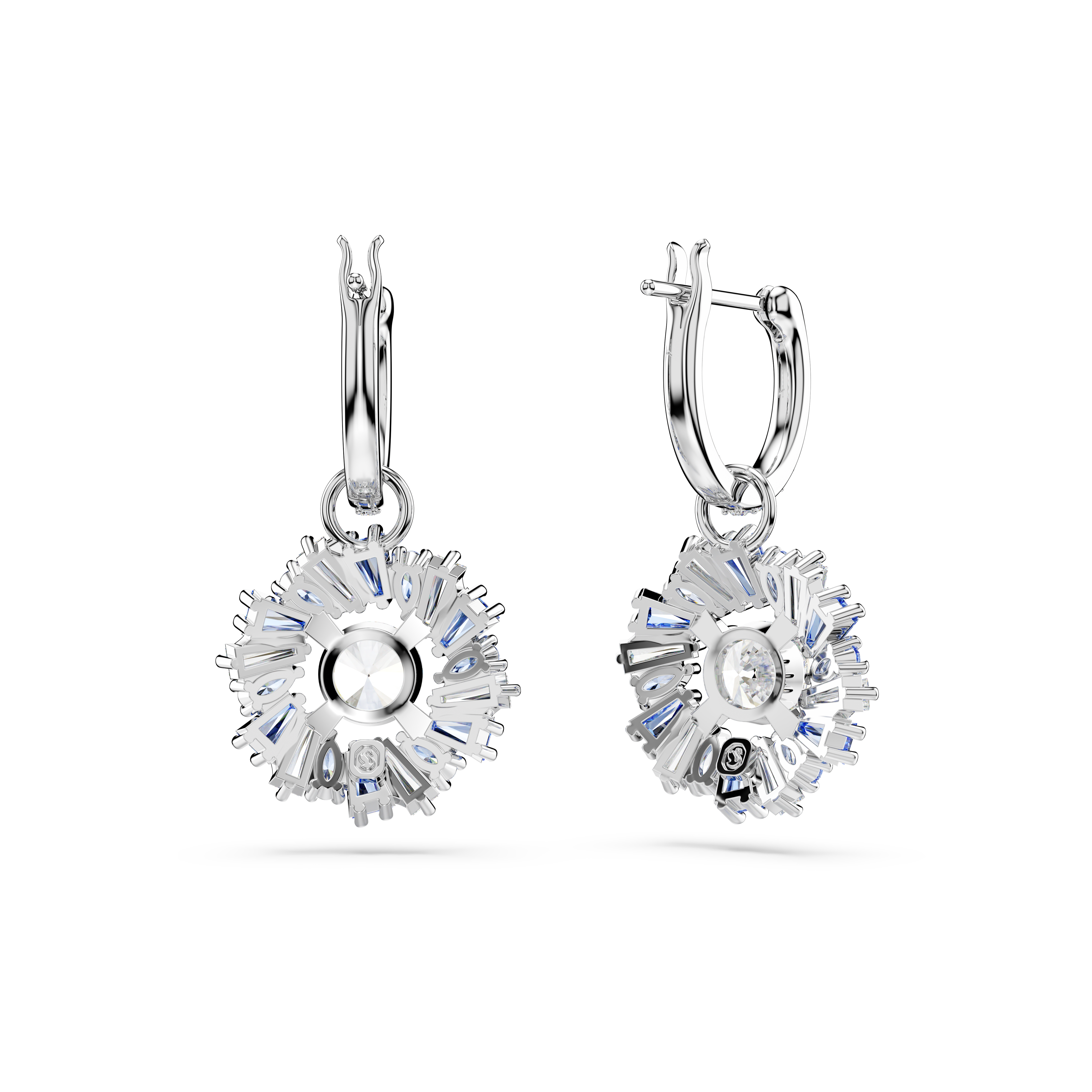 Swarovski Idyllia drop earrings, Mixed cuts, Flower, Blue, Rhodium plated 5680016