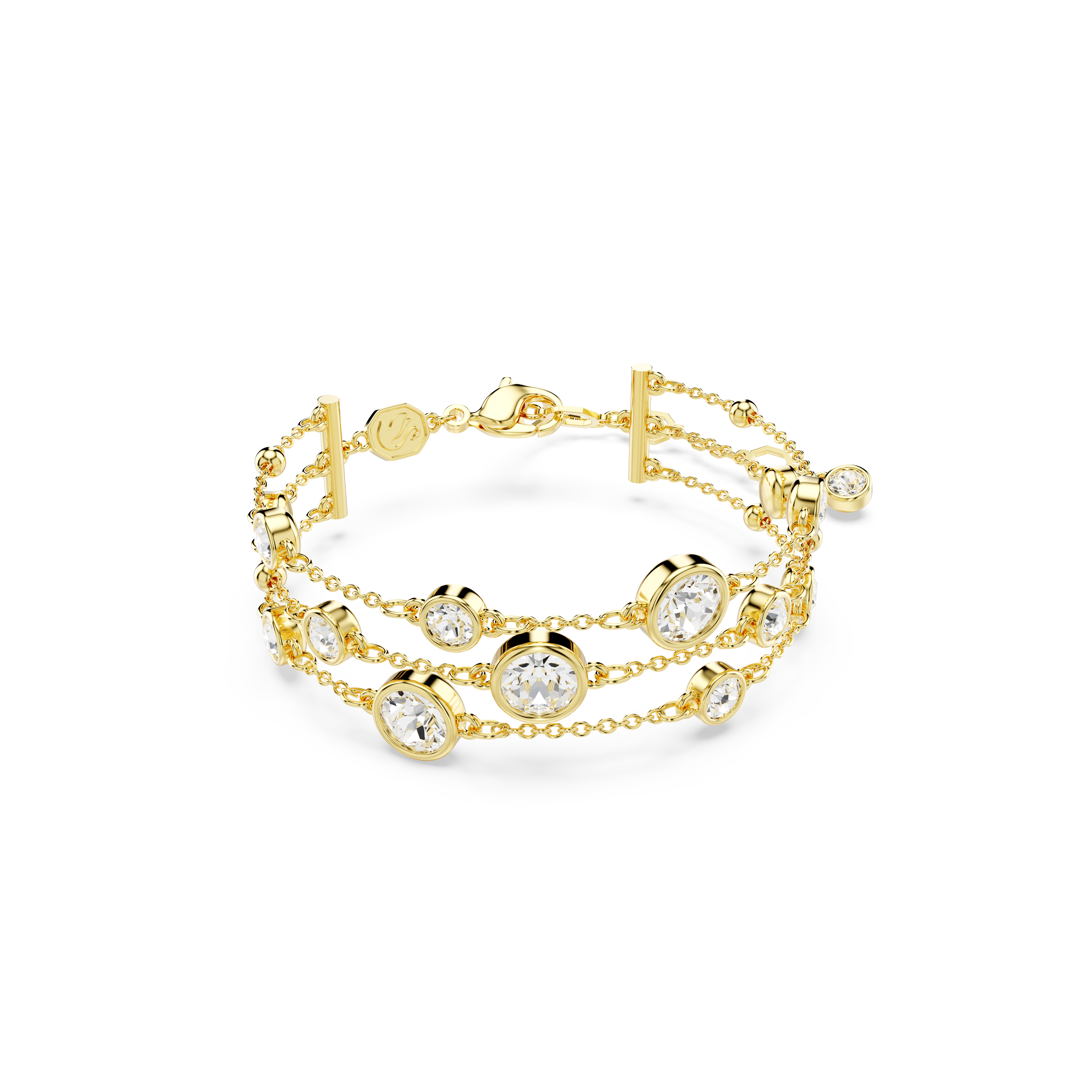 Swarovski Imber wide bracelet, Round cut, White, Gold-tone plated 5680095