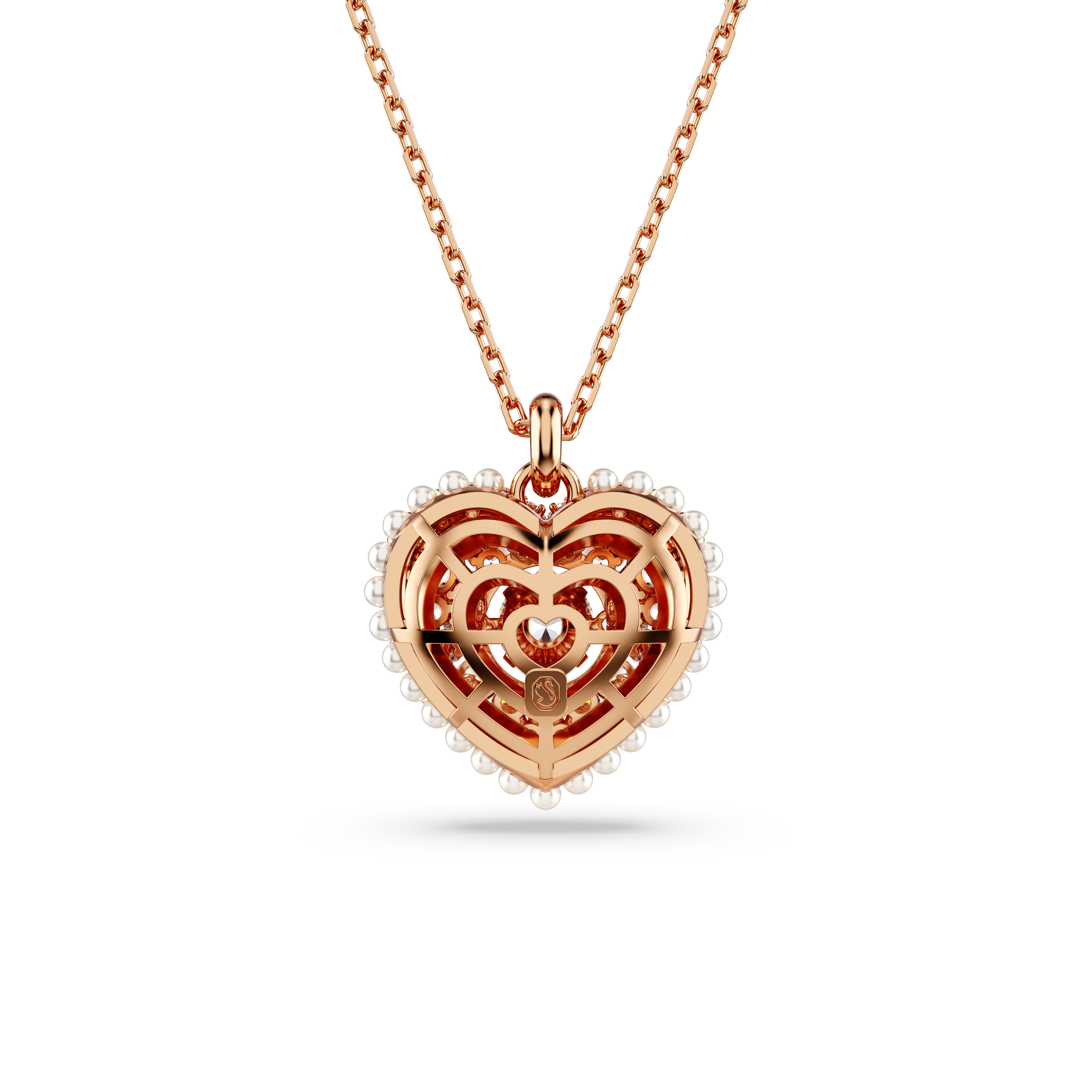 Swarovski Idyllia pendant, Crystal pearl, Heart, White, Rose gold-tone plated 5680402