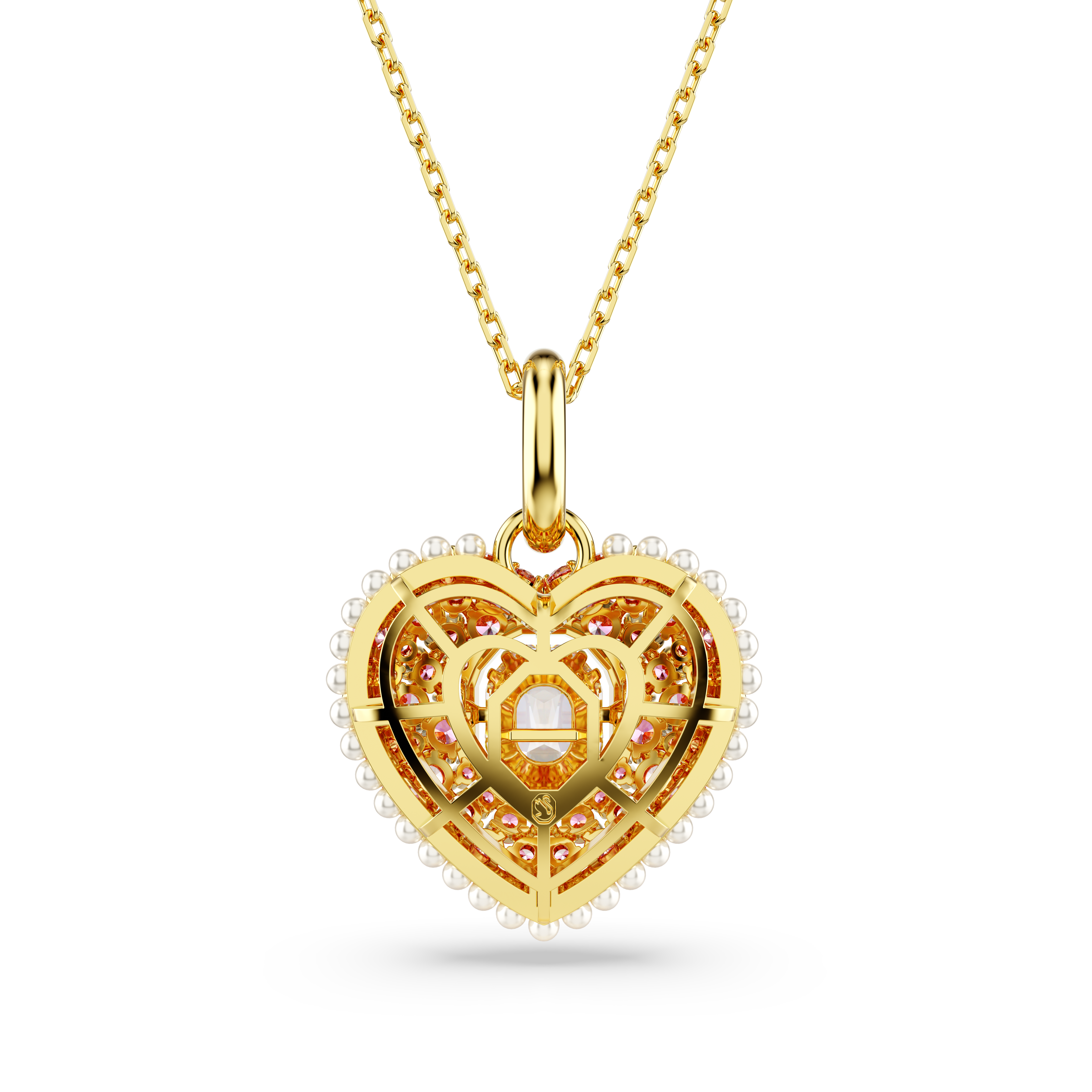Swarovski Idyllia pendant, Octagon cut, Crystal pearl, Heart, Pink, Gold-tone plated 5680784