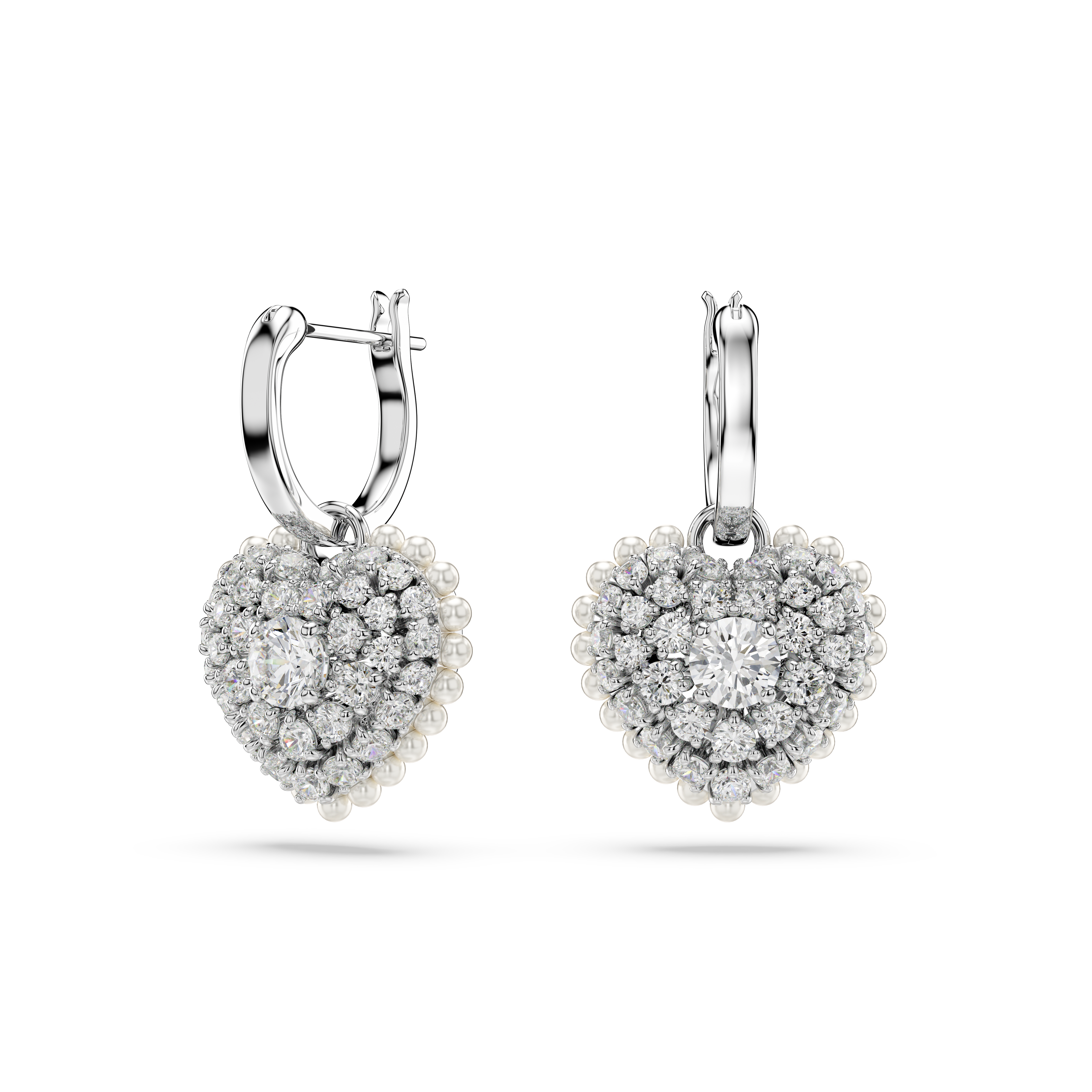 Swarovski Idyllia drop earrings, Crystal pearl, Heart, White, Rhodium plated 5684384