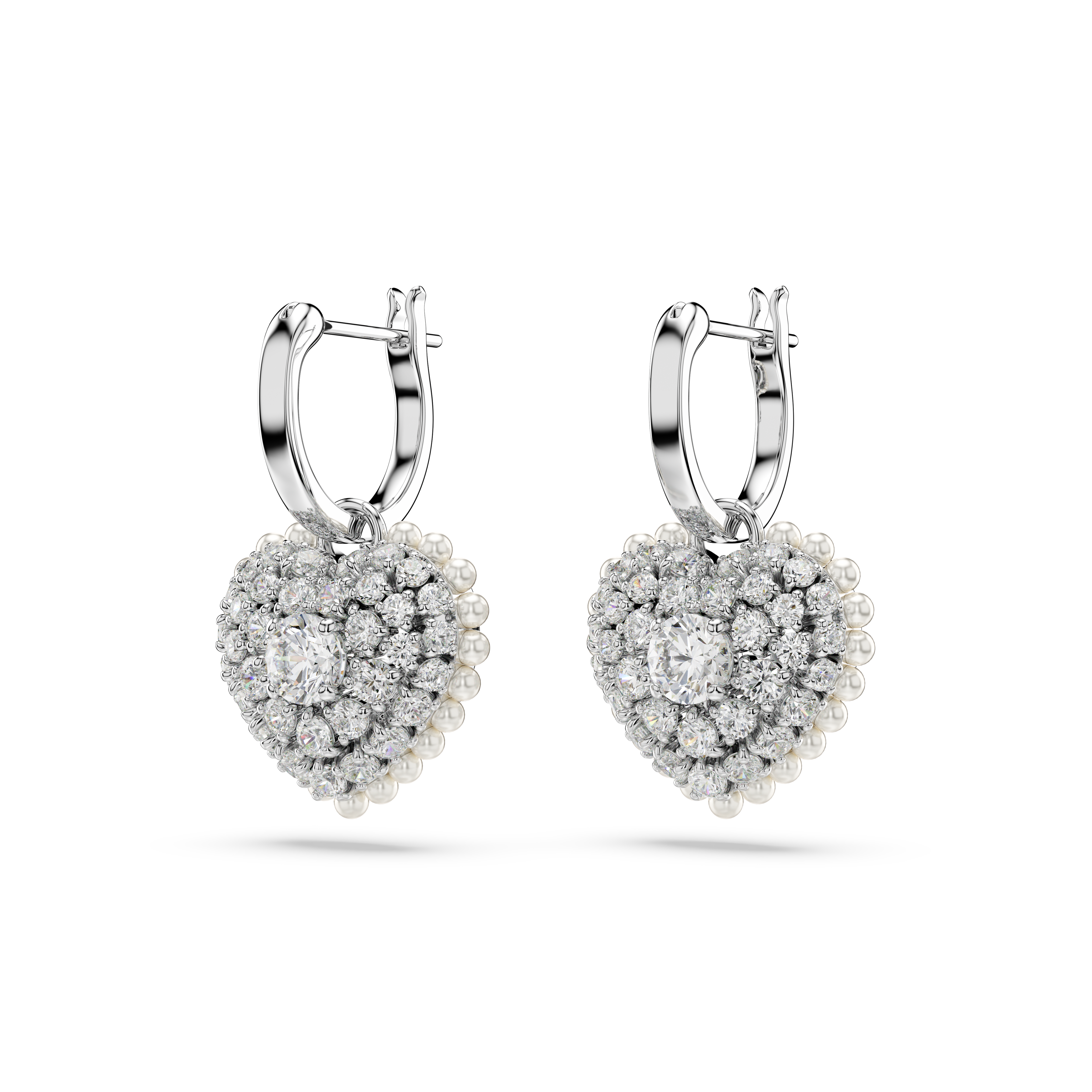 Swarovski Idyllia drop earrings, Crystal pearl, Heart, White, Rhodium plated 5684384