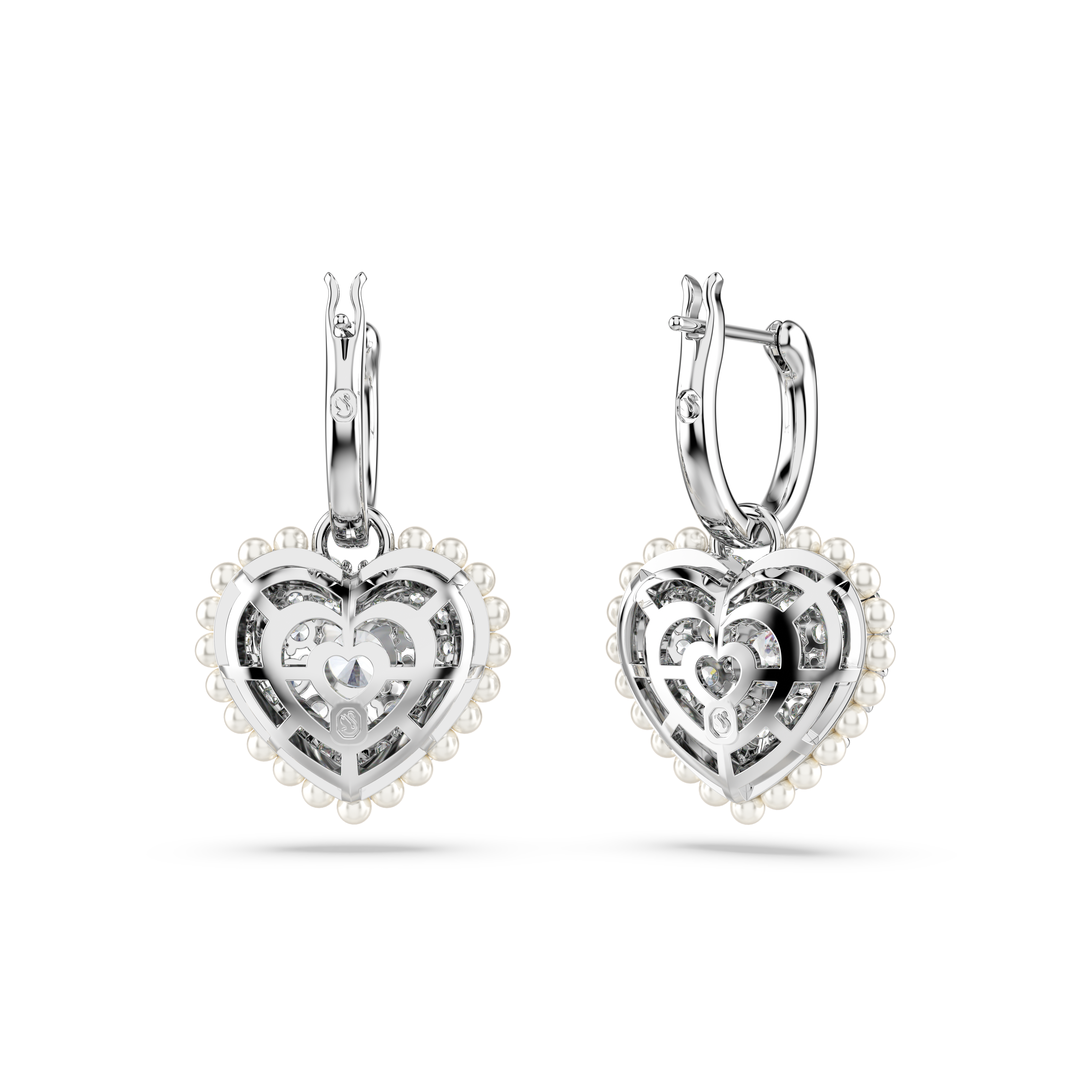 Swarovski Idyllia drop earrings, Crystal pearl, Heart, White, Rhodium plated 5684384