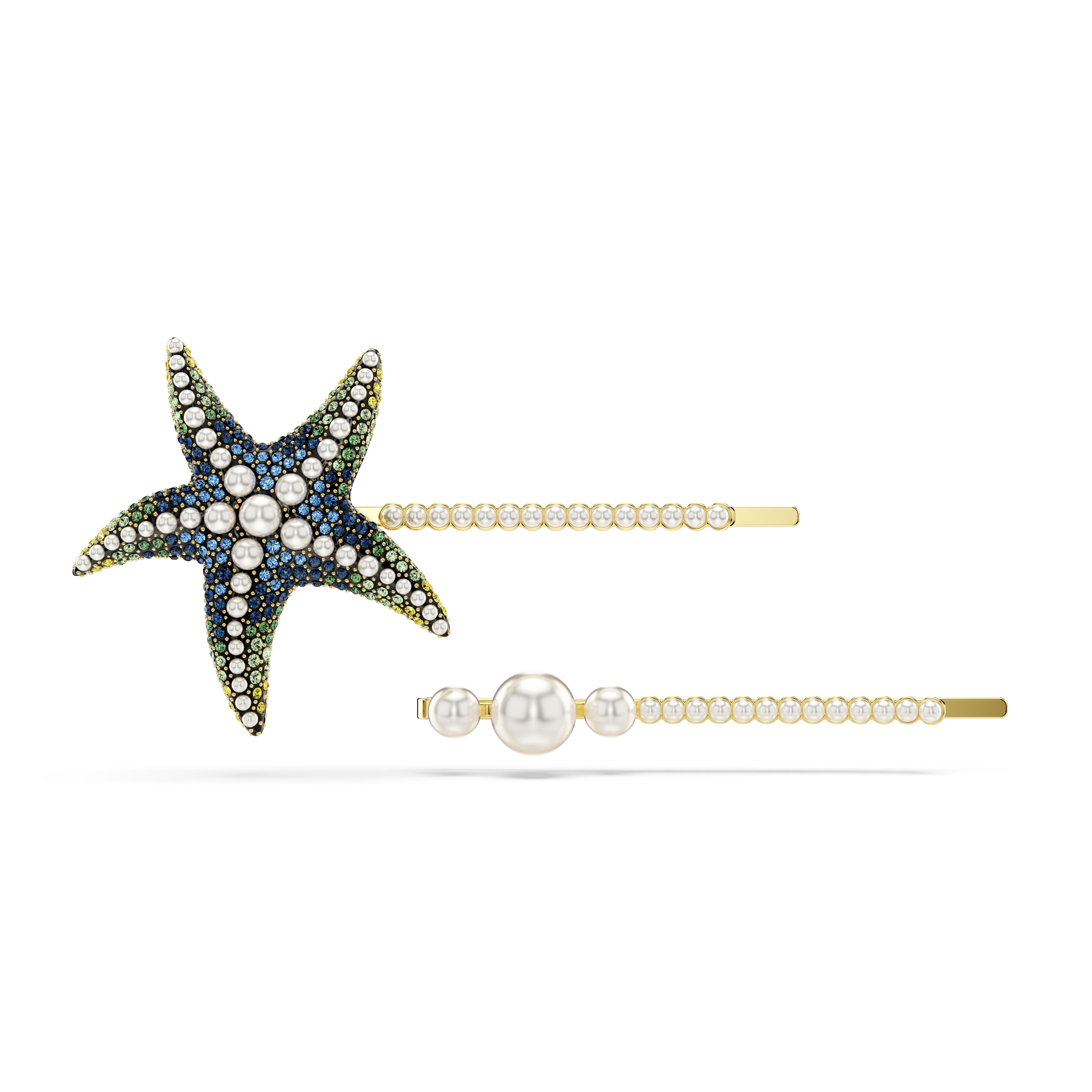 Swarovski Idyllia hair pin, Set (2), Crystal pearls, Starfish, Multicolored, Gold-tone plated 5686438
