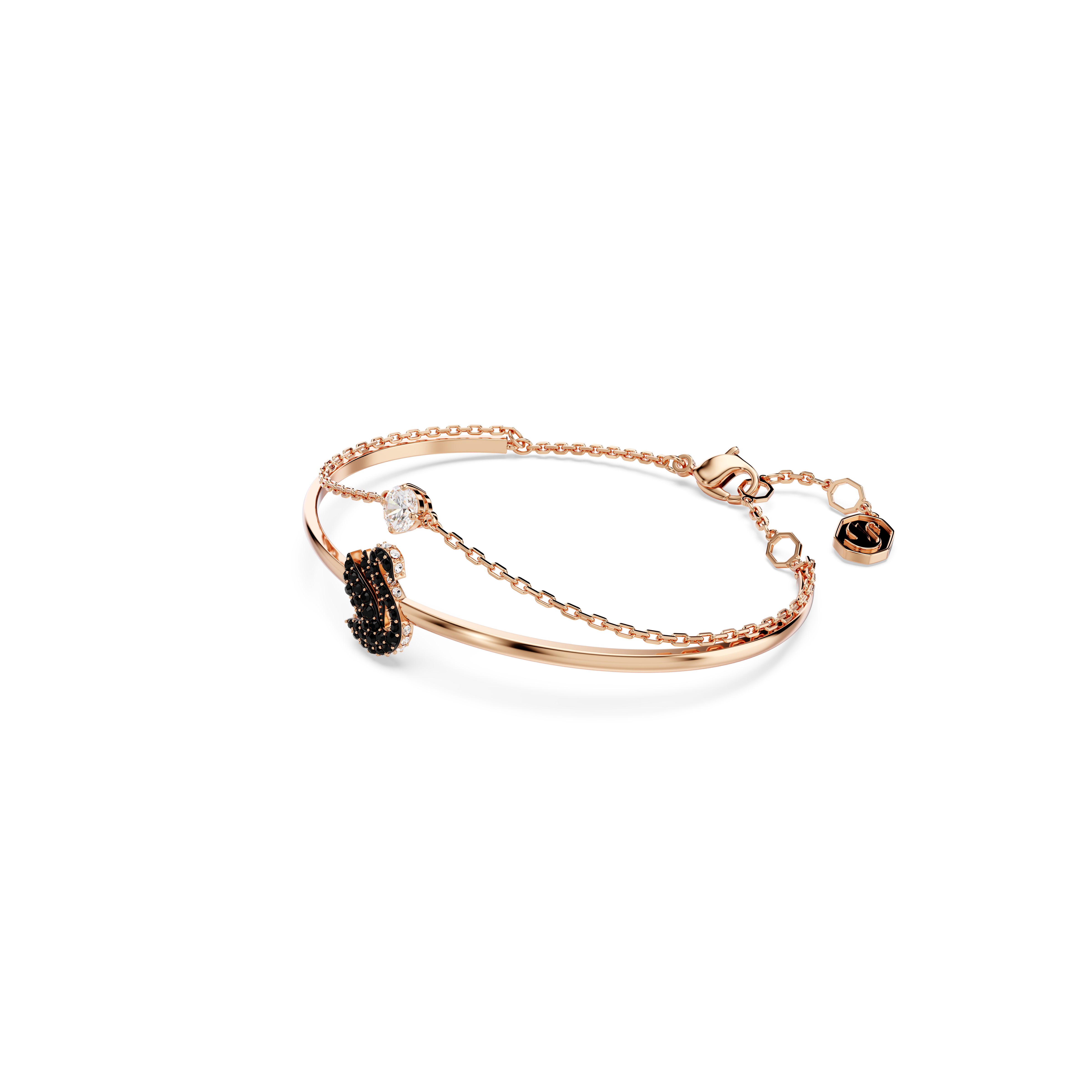 Swarovski Swan bangle, Swan, Black, Rose gold-tone plated 5688248