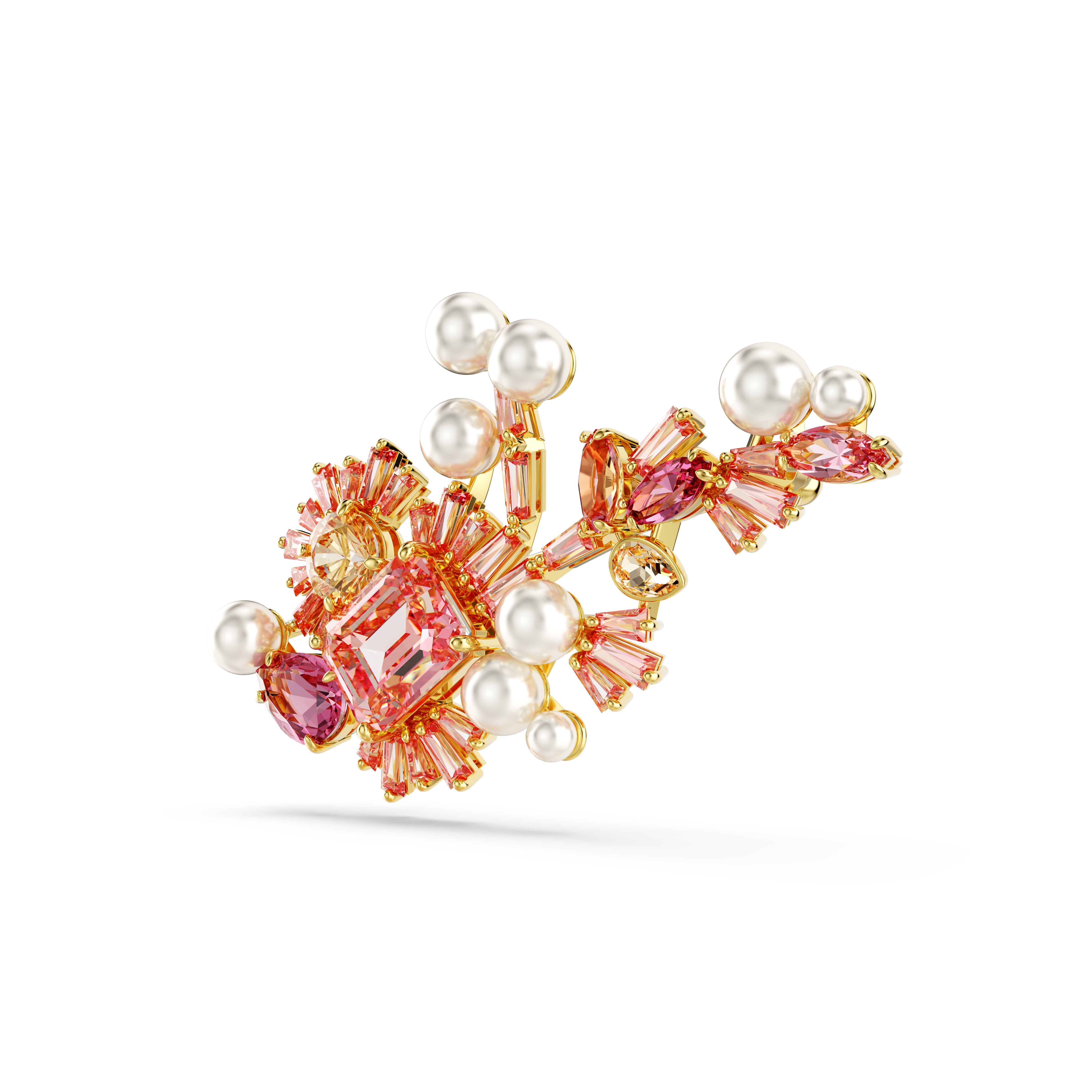 Swarovski Gema brooch, Crystal pearl, Mixed cuts, Flower, Pink, Gold-tone plated 5688478