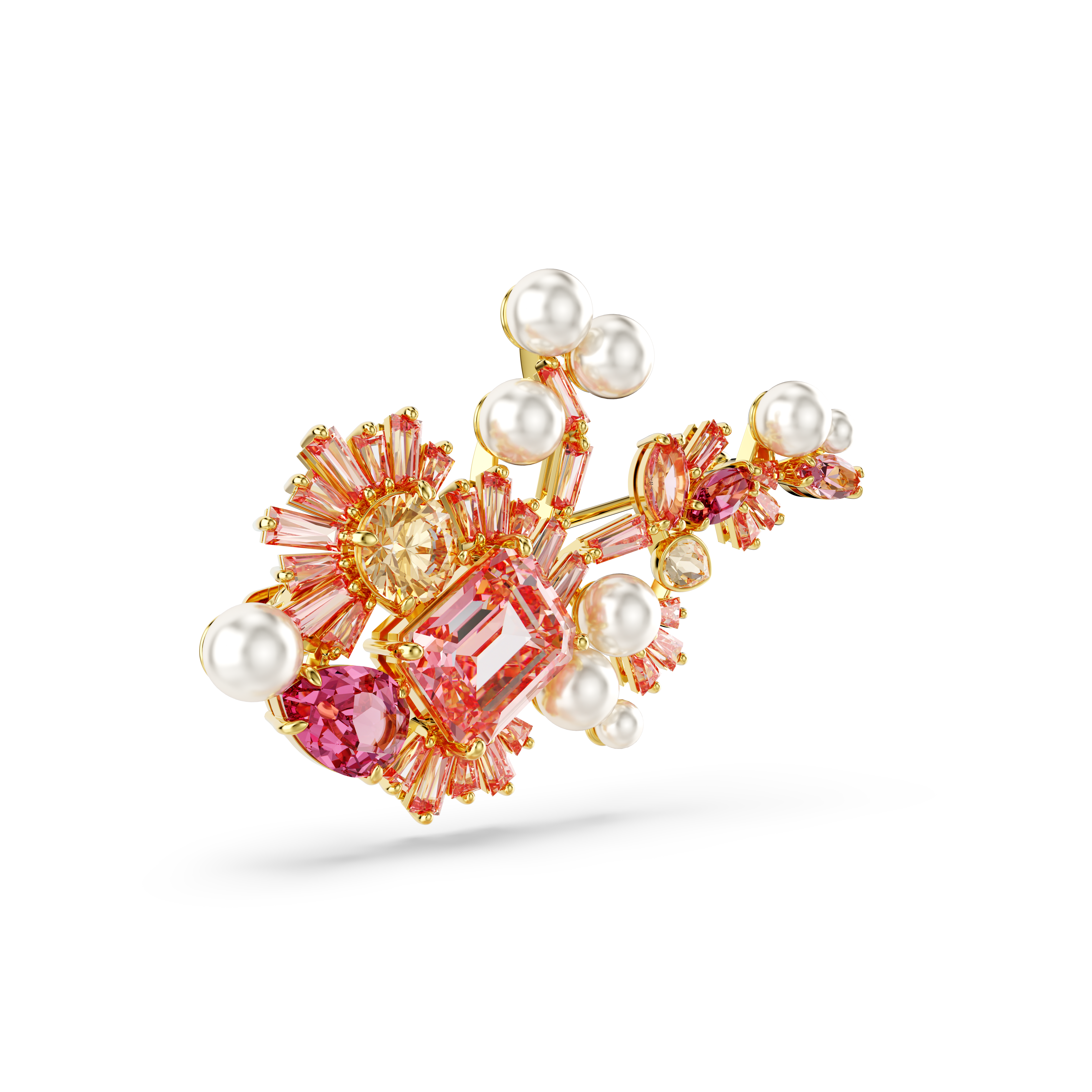 Swarovski Gema brooch, Crystal pearl, Mixed cuts, Flower, Pink, Gold-tone plated 5688478