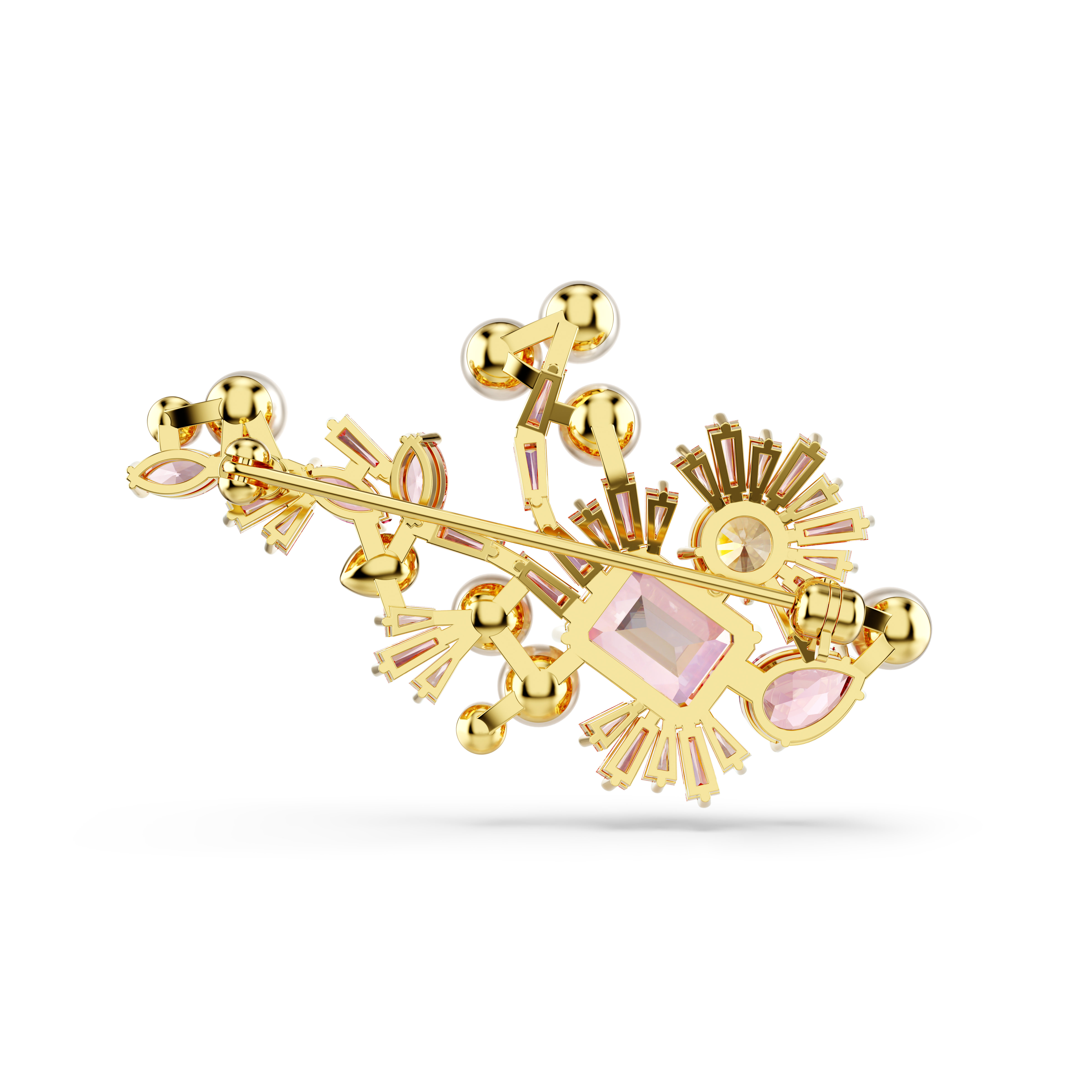 Swarovski Gema brooch, Crystal pearl, Mixed cuts, Flower, Pink, Gold-tone plated 5688478