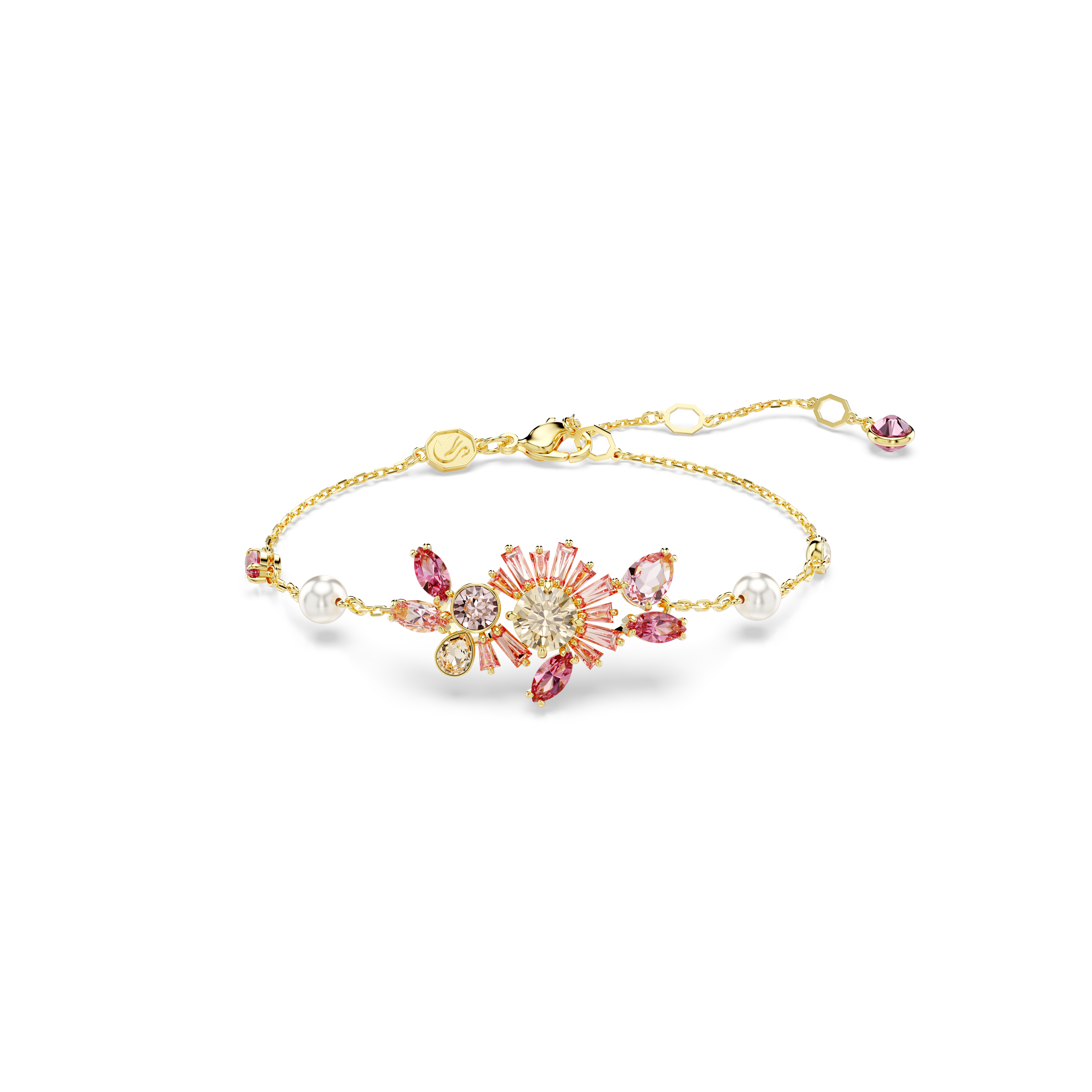 Swarovski Gema bracelet, Crystal pearl, Mixed cuts, Flower, Pink, Gold-tone plated 5688488