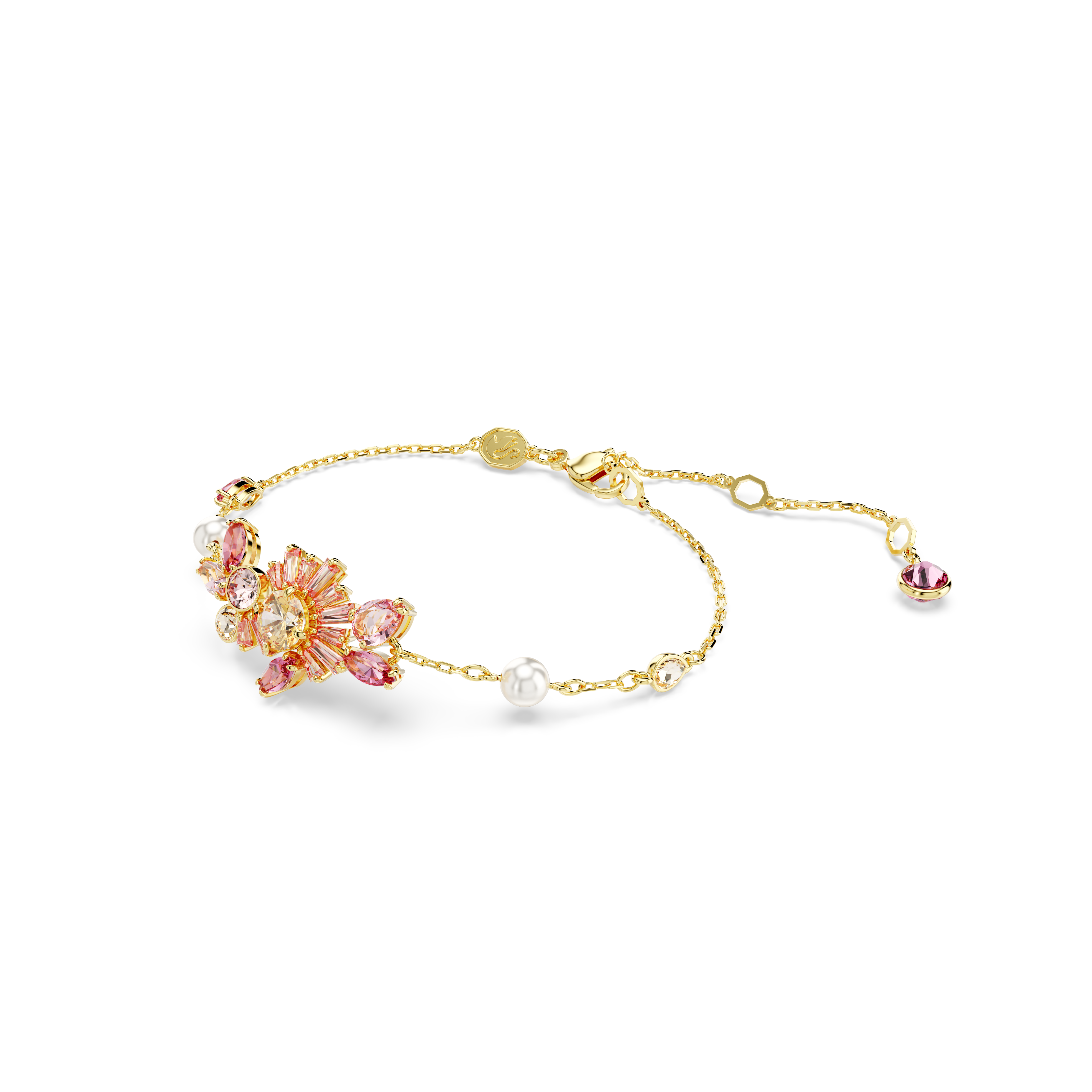 Swarovski Gema bracelet, Crystal pearl, Mixed cuts, Flower, Pink, Gold-tone plated 5688488