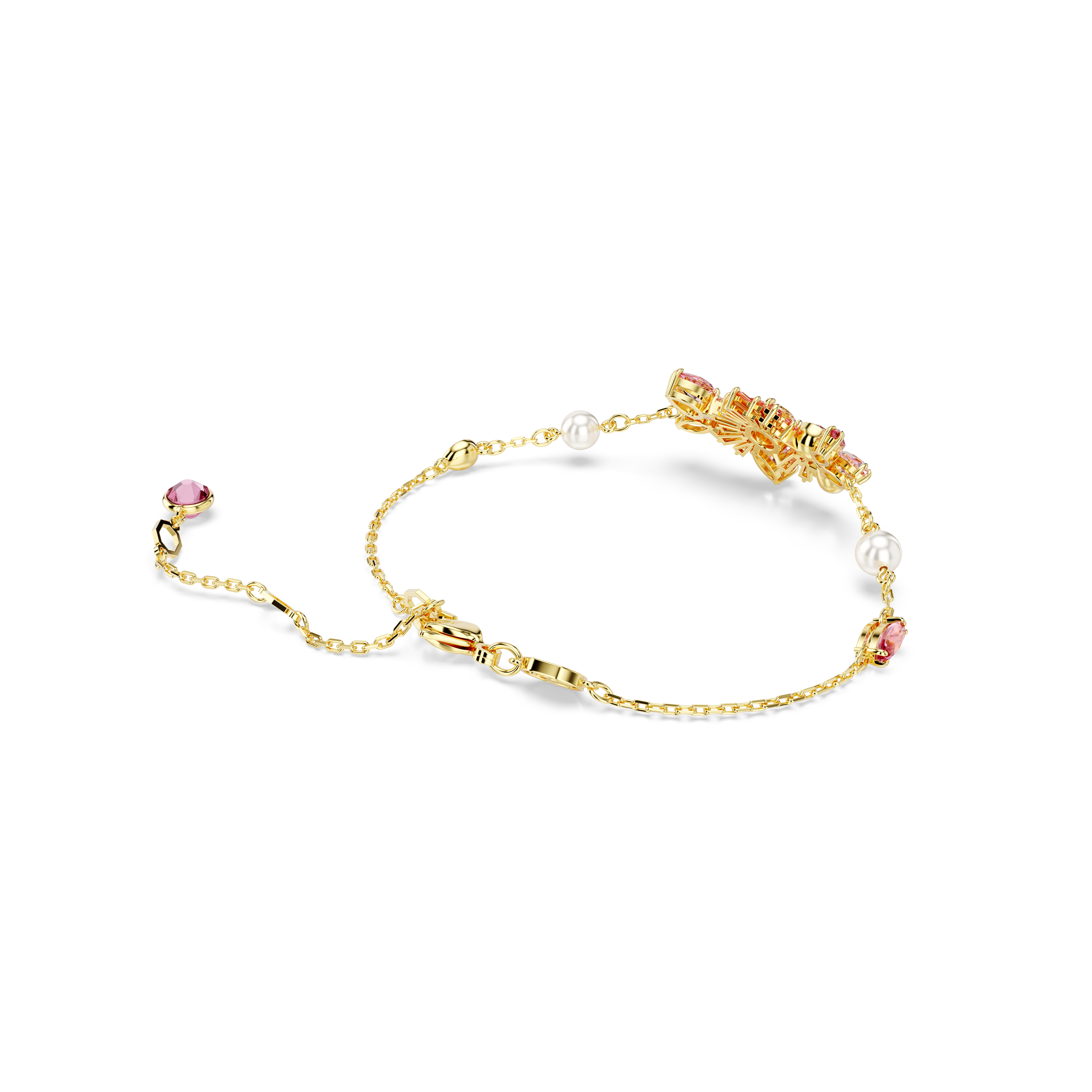 Swarovski Gema bracelet, Crystal pearl, Mixed cuts, Flower, Pink, Gold-tone plated 5688488