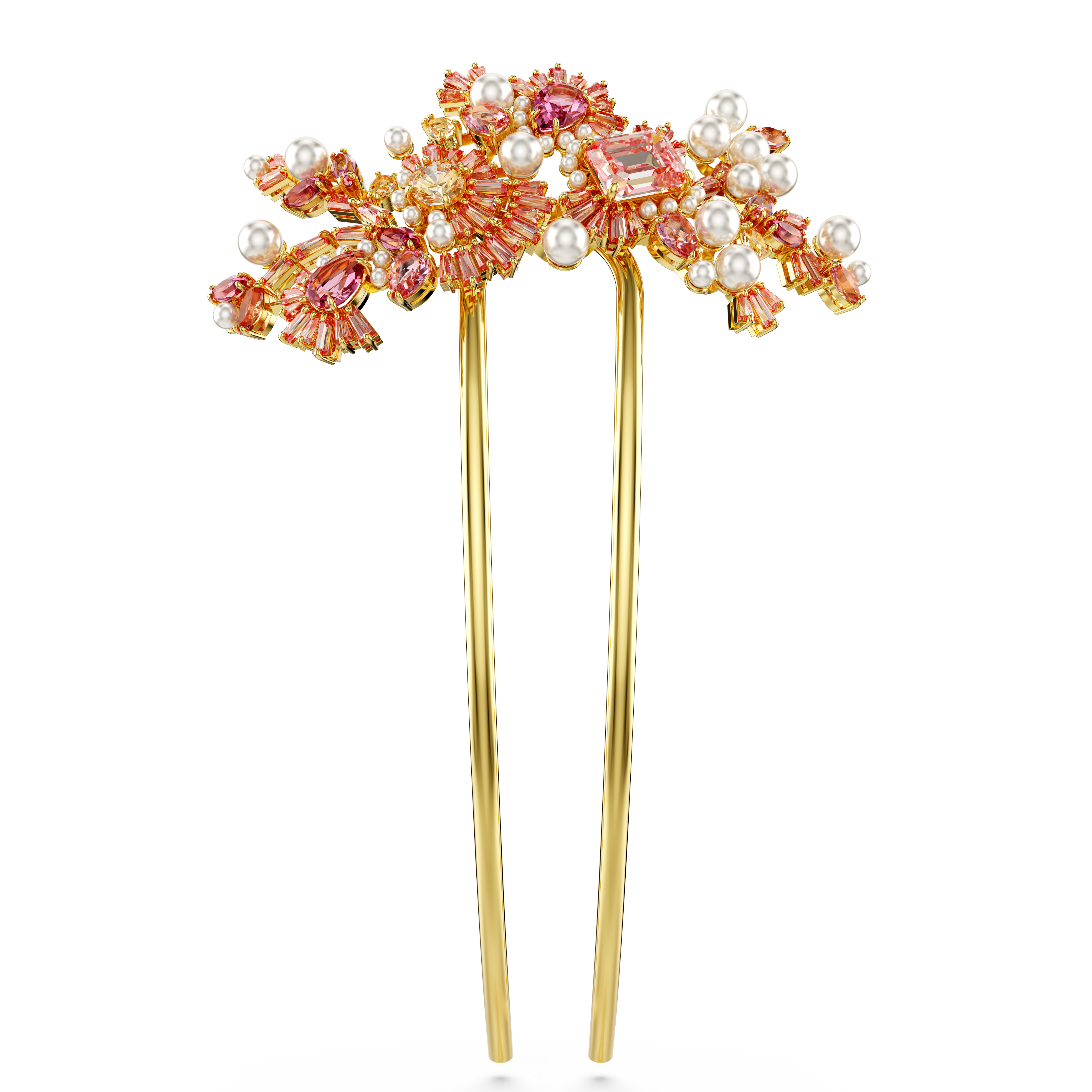 Swarovski Gema hair clip, Crystal pearl, Mixed cuts, Flower, Pink, Gold-tone plated 5689051