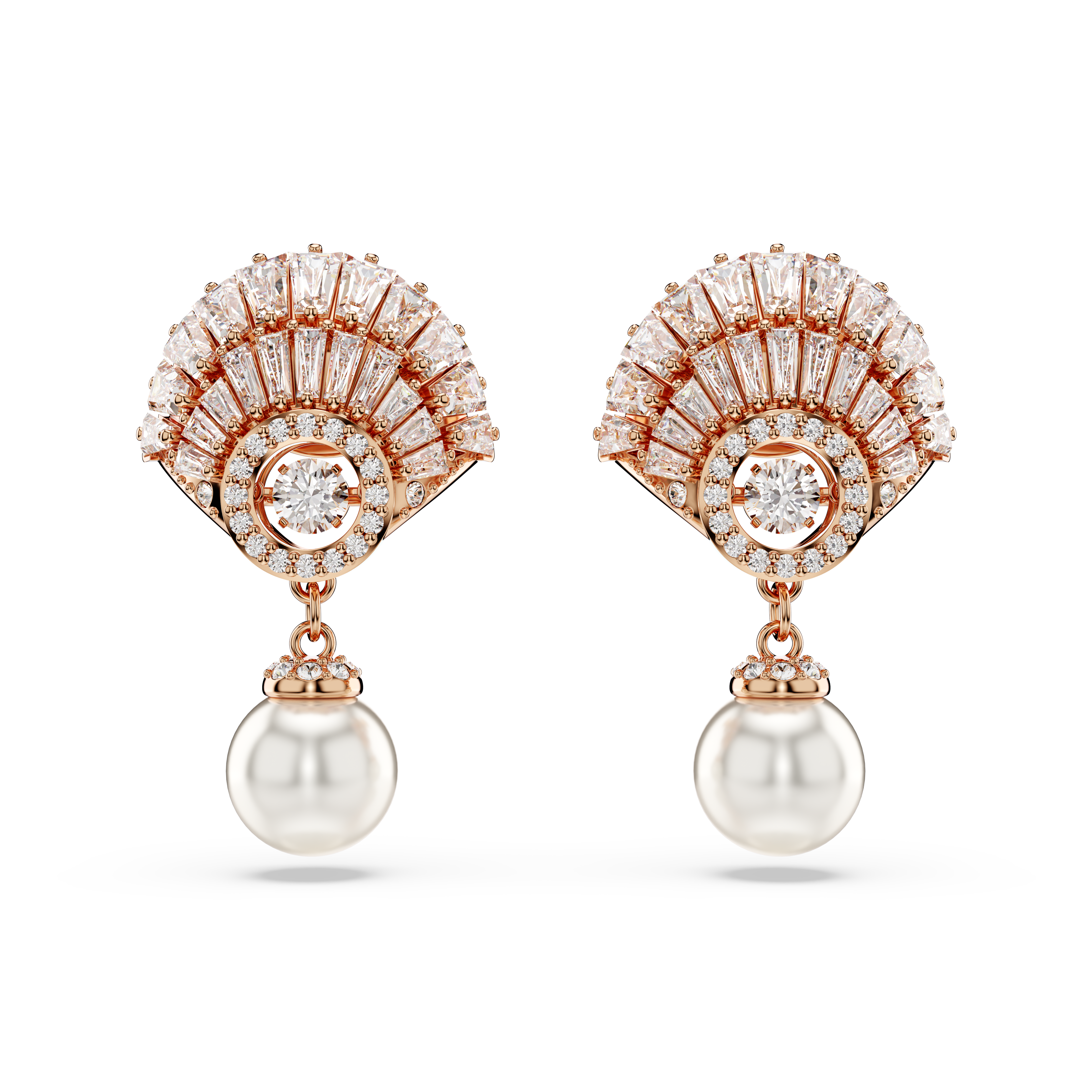 Swarovski Idyllia drop earrings, Crystal pearl, Shell, White, Rose gold-tone plated 5689196
