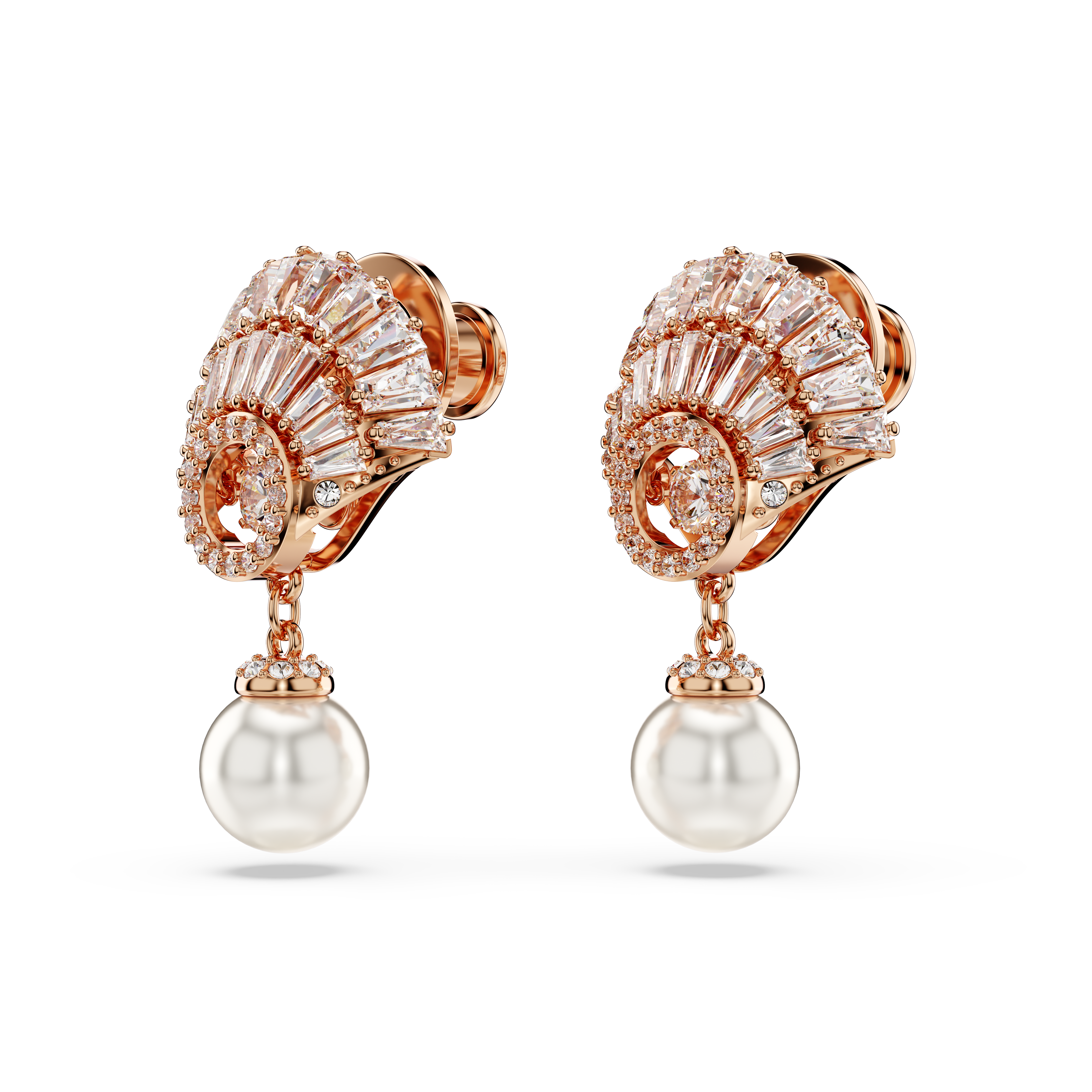 Swarovski Idyllia drop earrings, Crystal pearl, Shell, White, Rose gold-tone plated 5689196