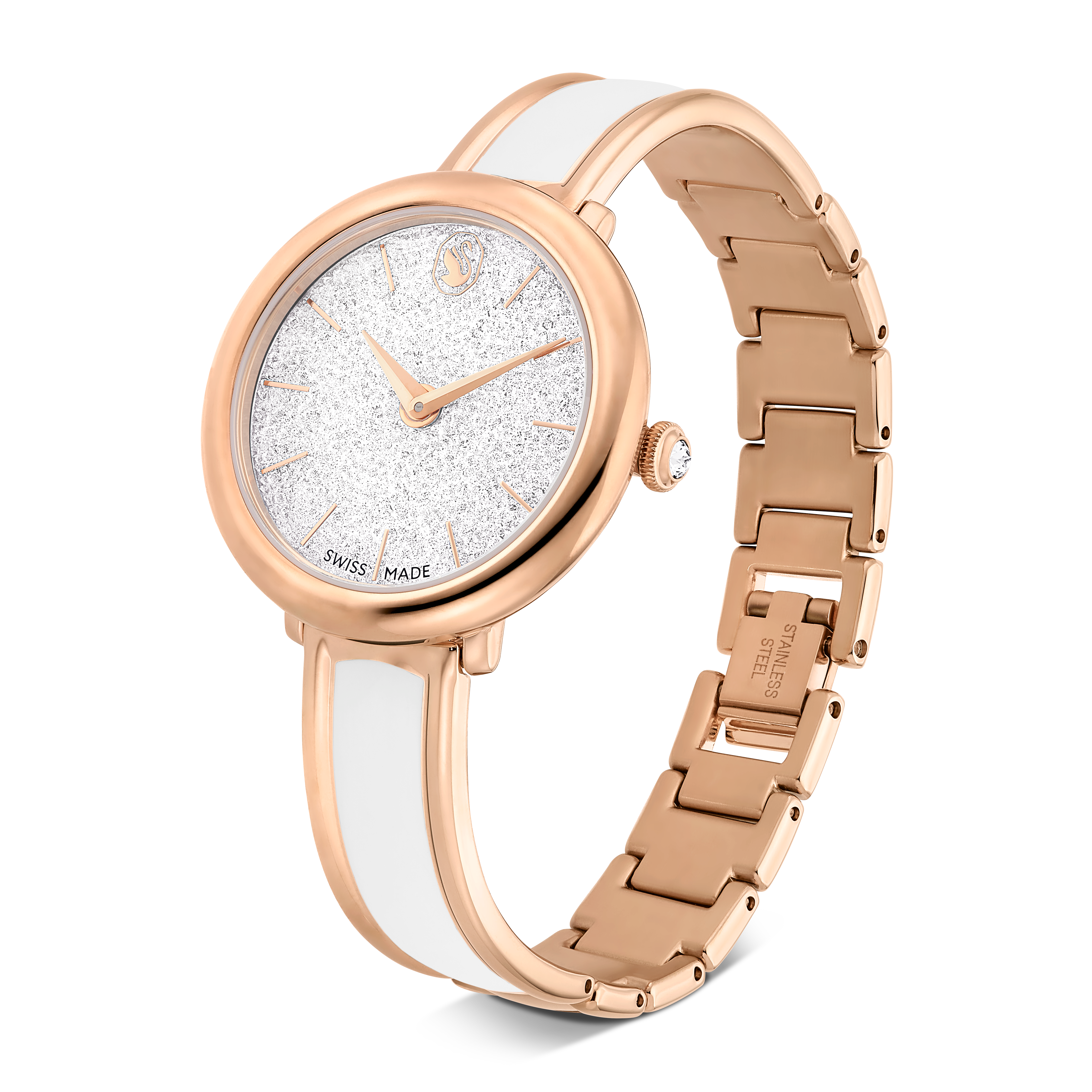 Swarovski Crystalline bangle watch, Swiss Made, Metal bracelet, White, Rose gold-tone finish 5689324