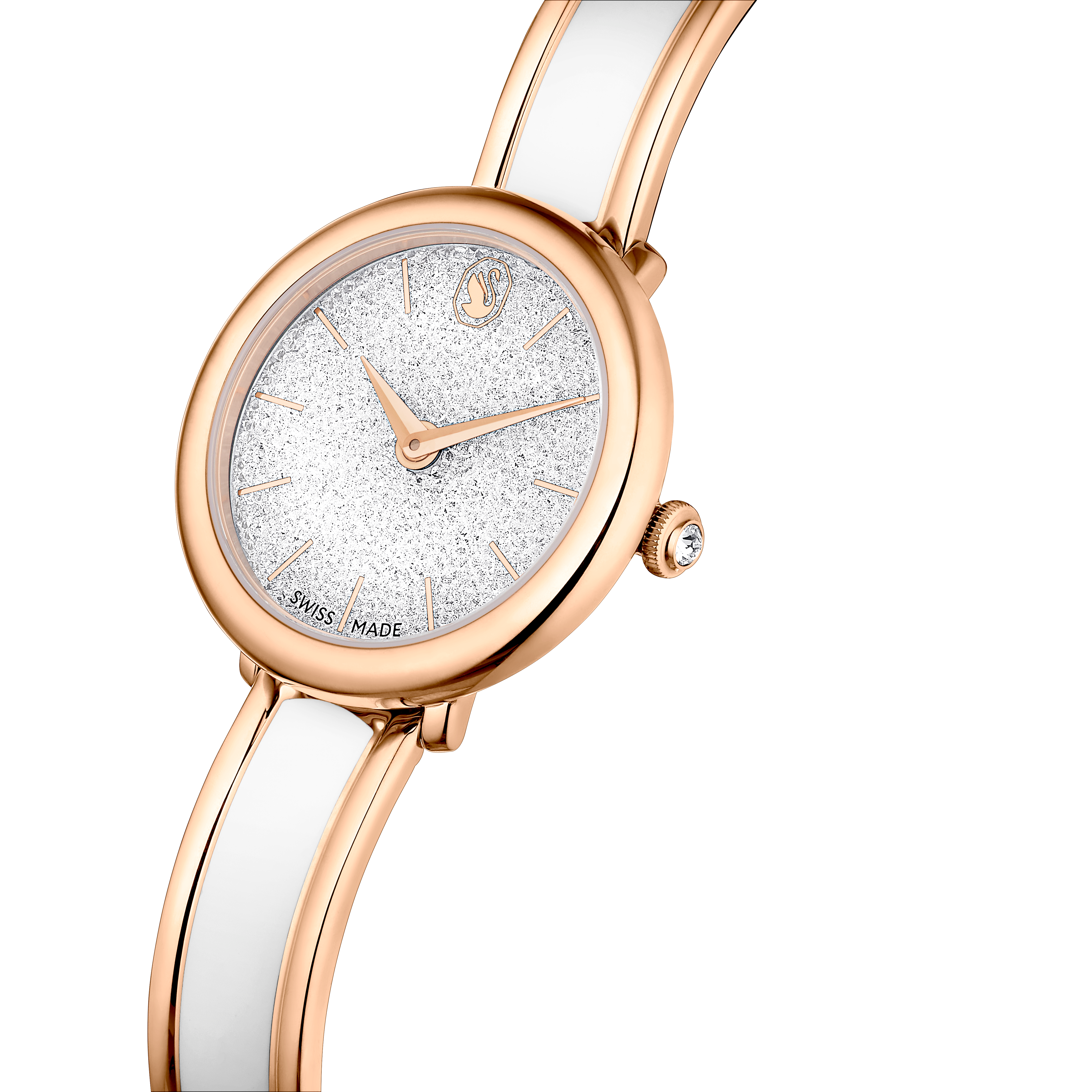 Swarovski Crystalline bangle watch, Swiss Made, Metal bracelet, White, Rose gold-tone finish 5689324