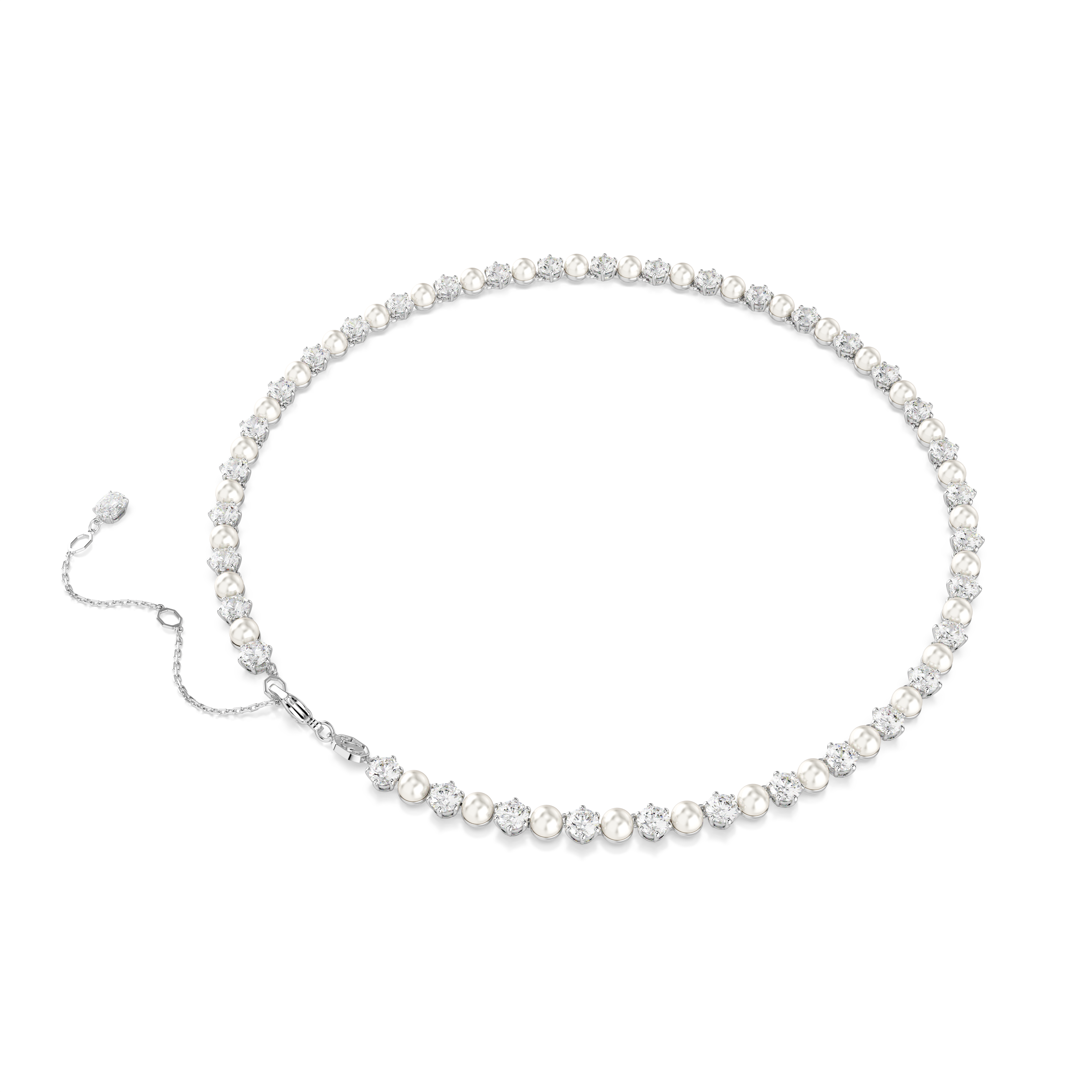 Swarovski Matrix Tennis necklace, Crystal pearl, Round cut, White, Rhodium plated 5689623