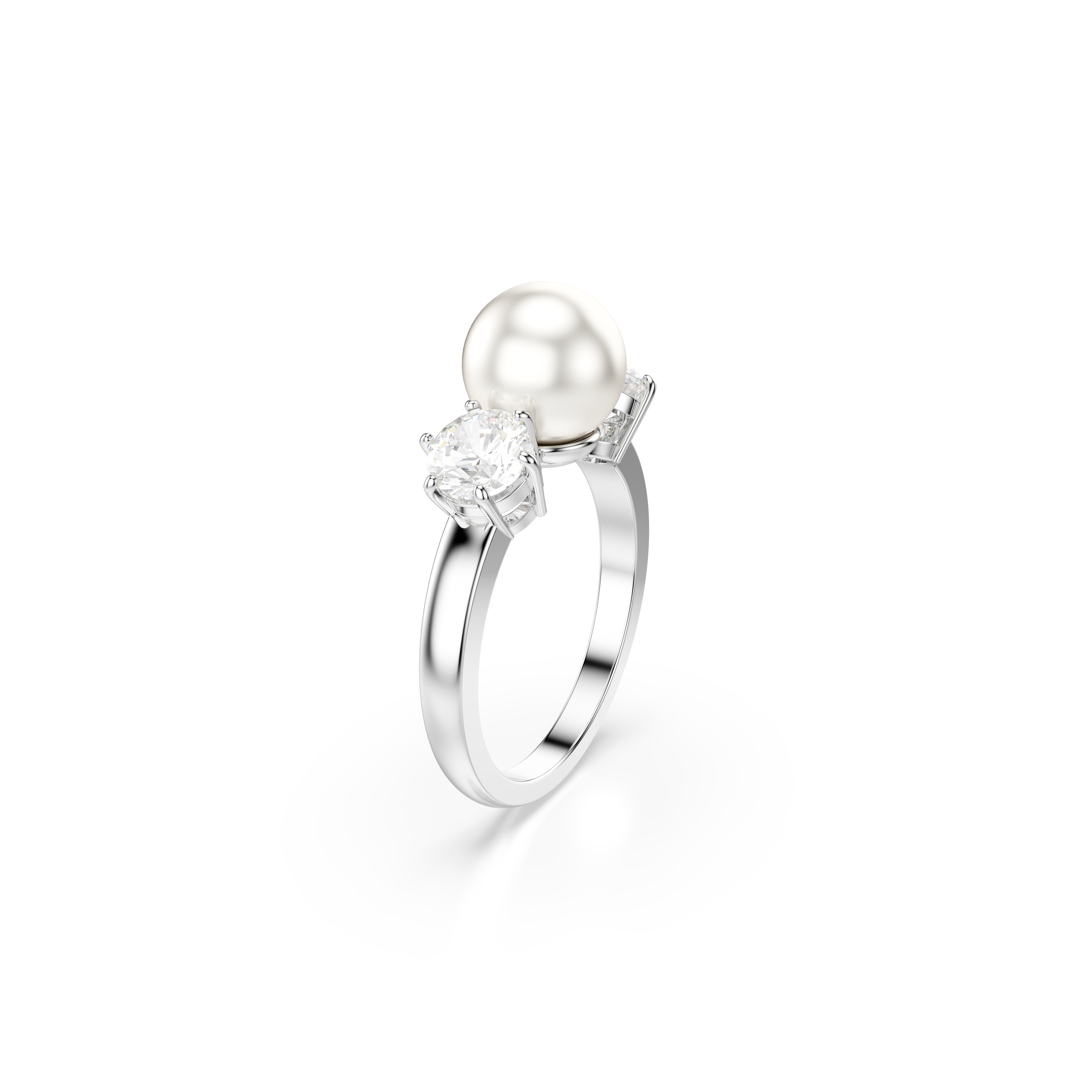 Swarovski Matrix cocktail ring, Crystal pearl, Round cut, White, Rhodium plated 5689629