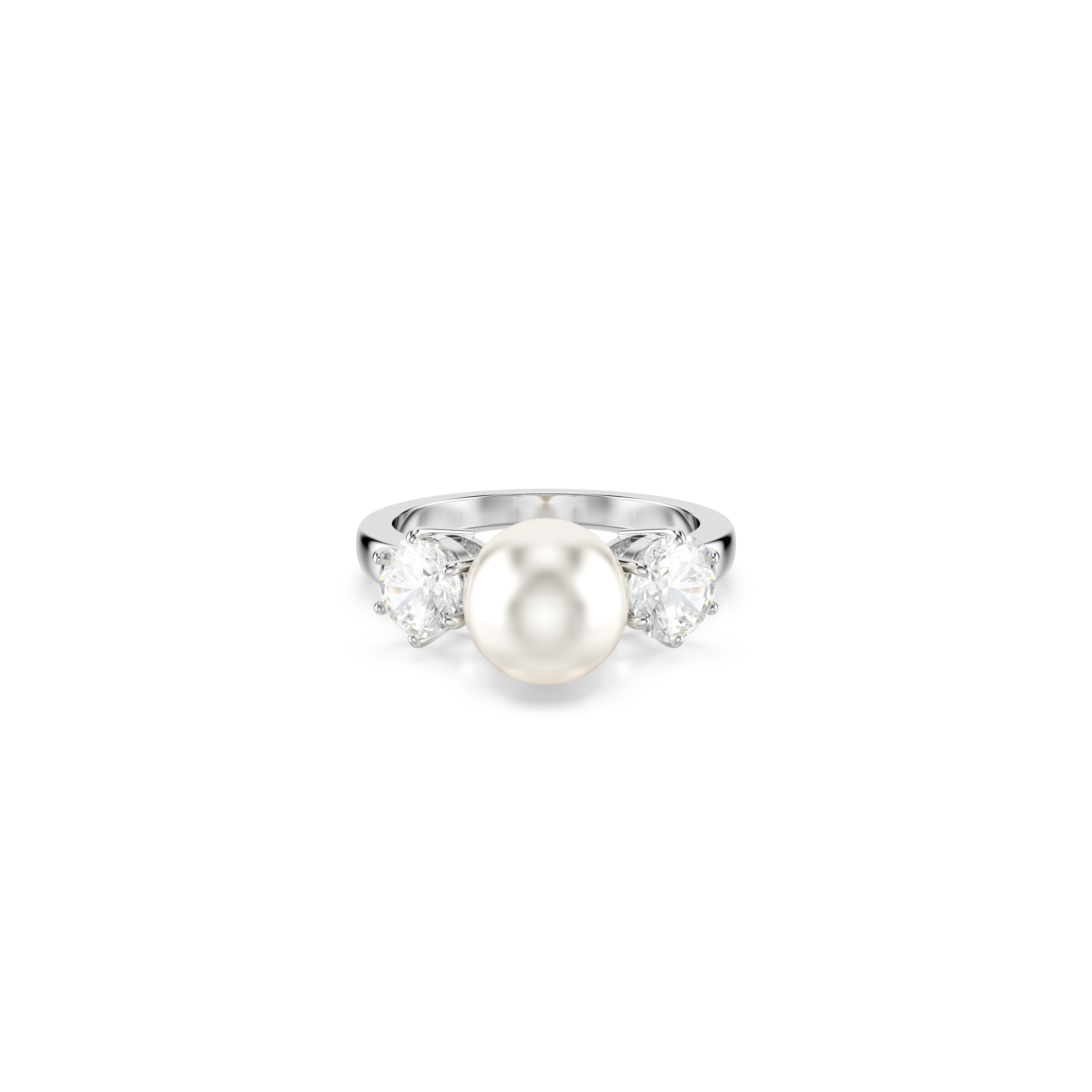 Swarovski Matrix cocktail ring, Crystal pearl, Round cut, White, Rhodium plated 5689630