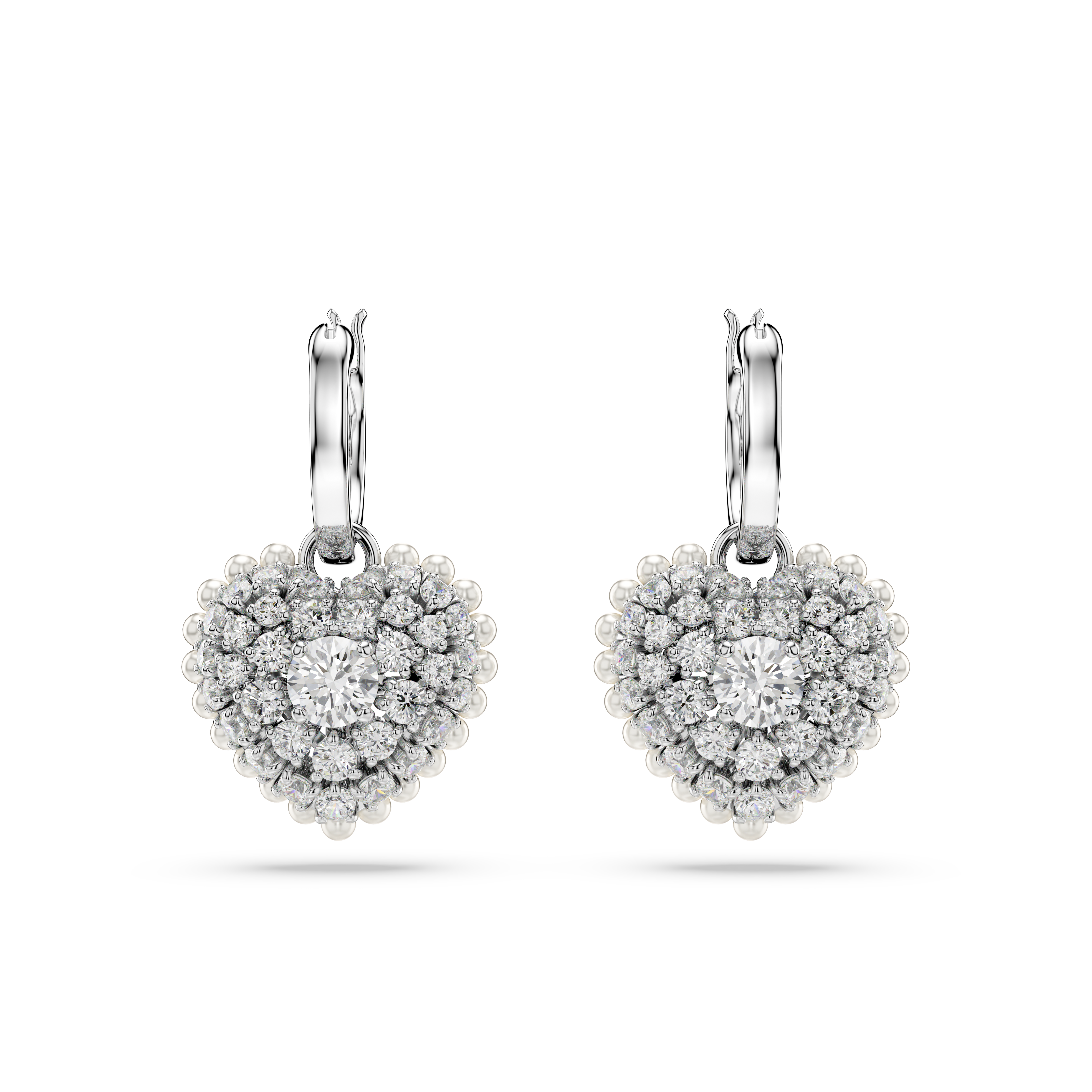 Swarovski Idyllia drop earrings, Crystal pearl, Heart, White, Rhodium plated 5689645