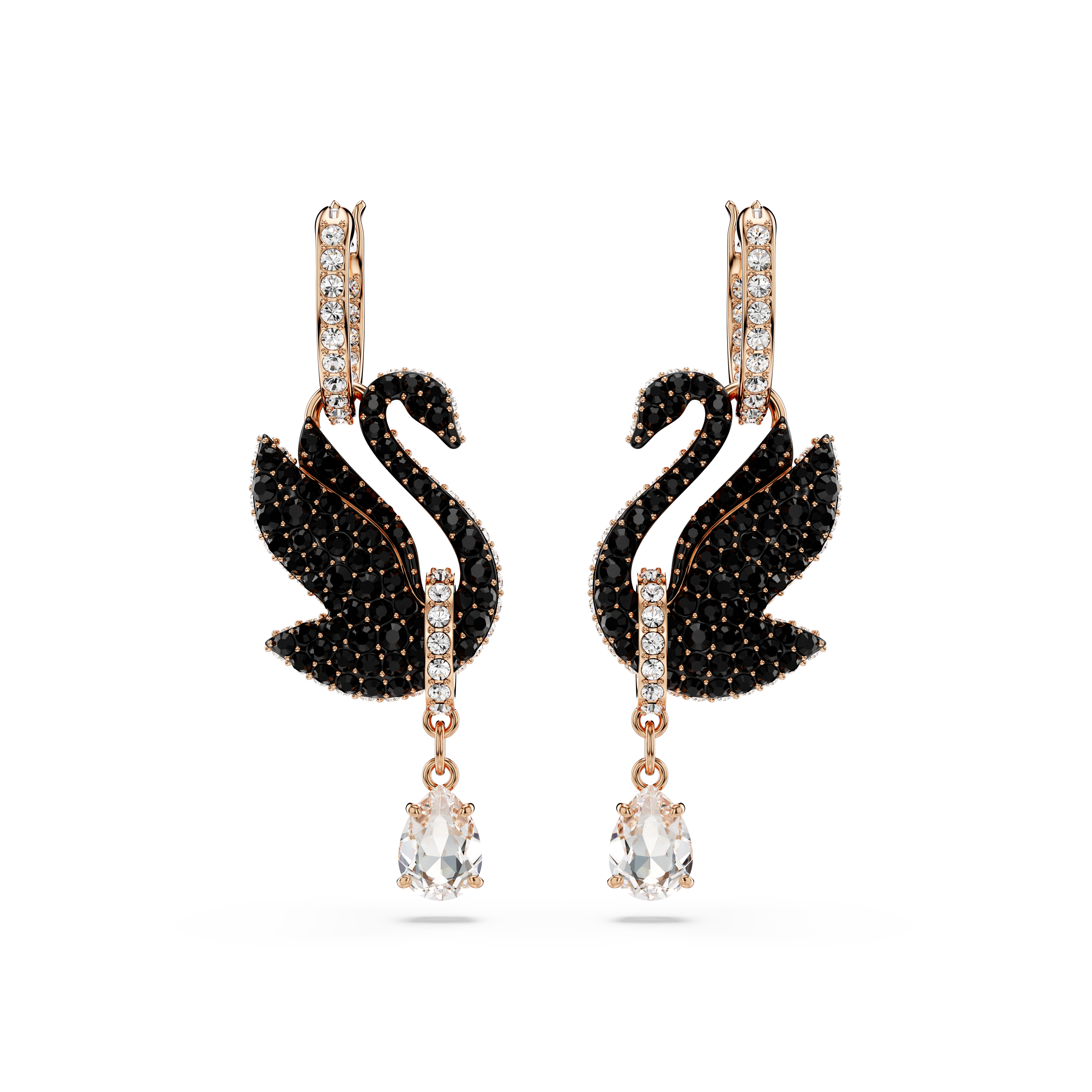 Swarovski Swan drop earrings, Swan, Black, Rose gold-tone plated 5689659