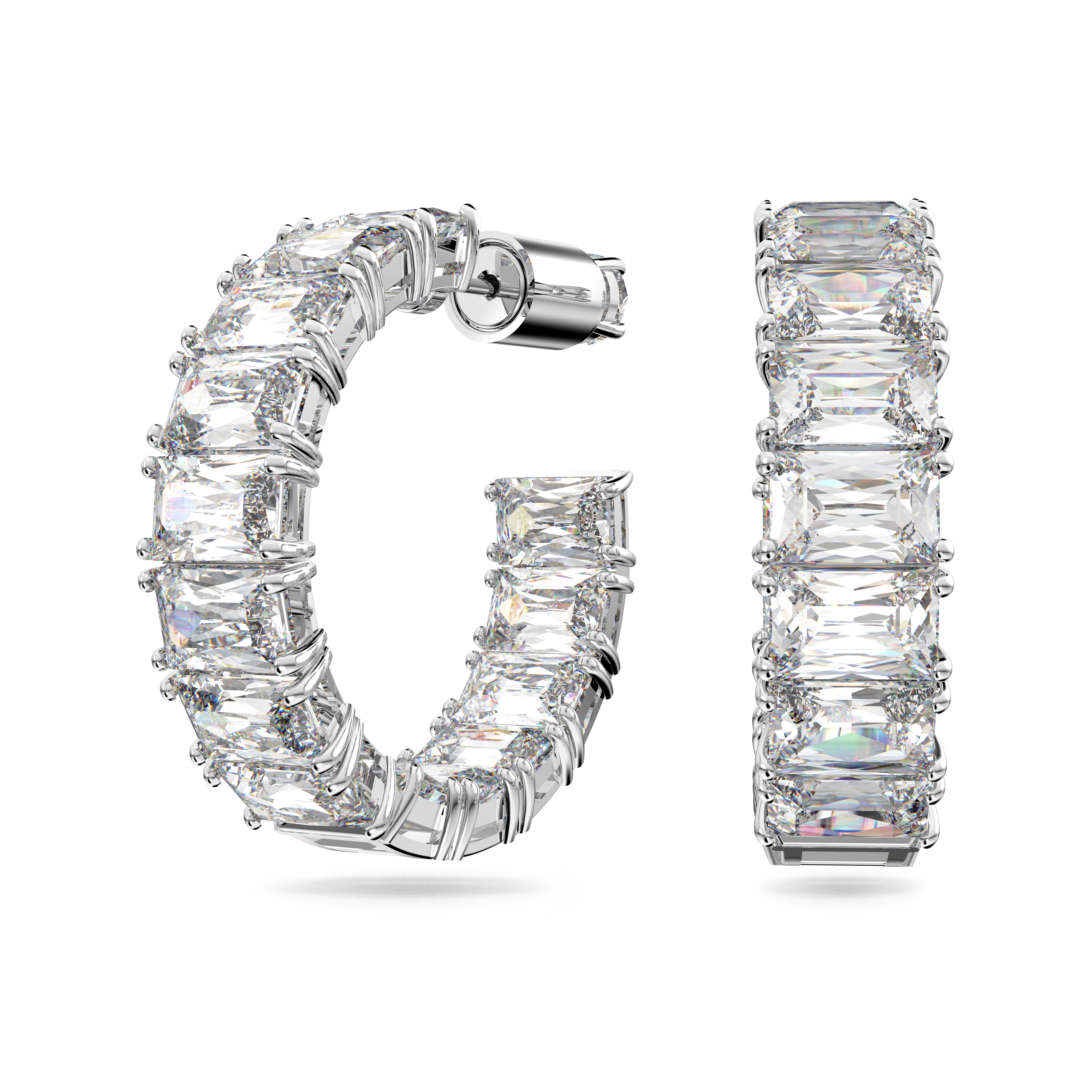 Swarovski Matrix hoop earrings, Octagon cut, White, Rhodium plated 5689681