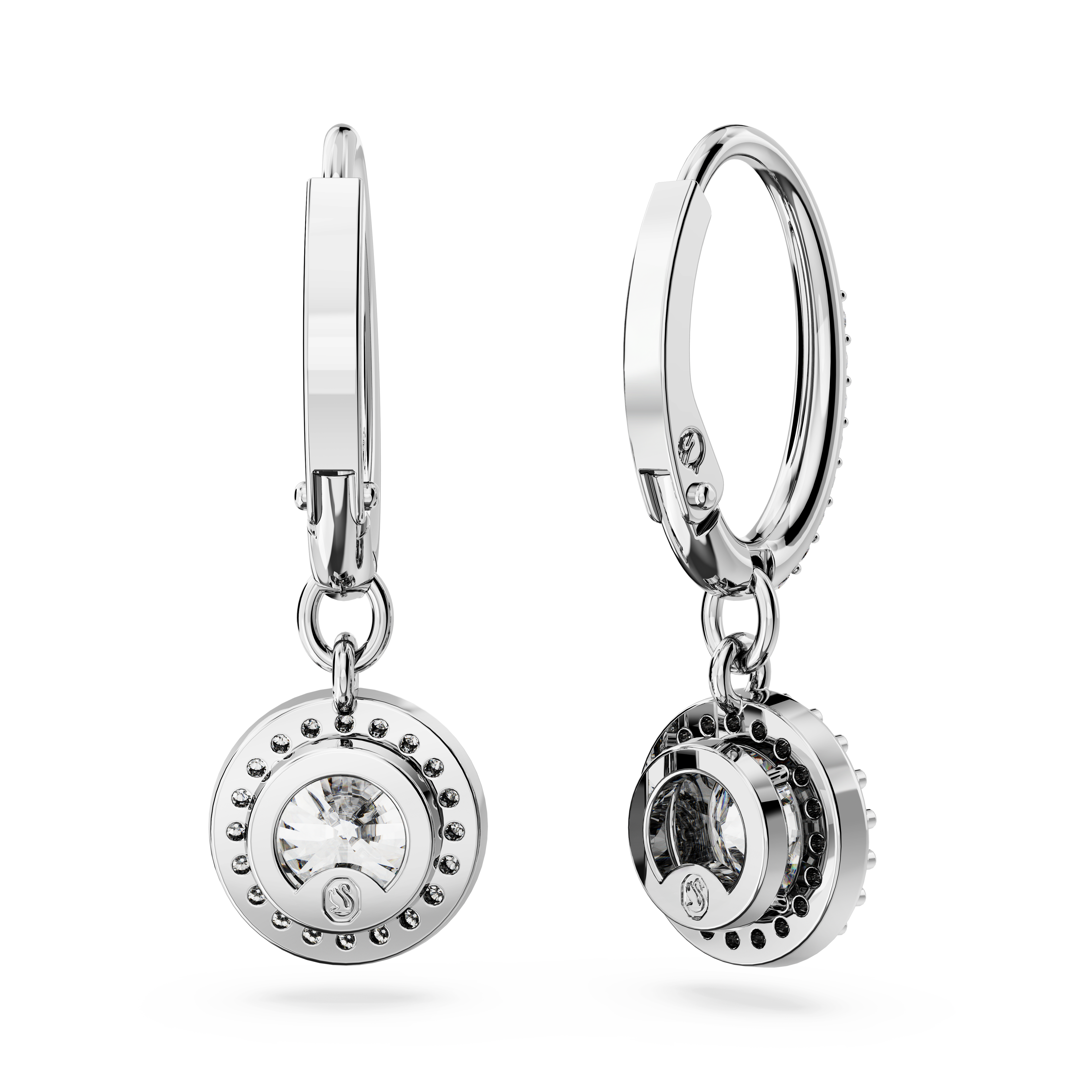 Swarovski Una Angelic drop earrings, Round cut, Pavé, White, Rhodium plated 5689682
