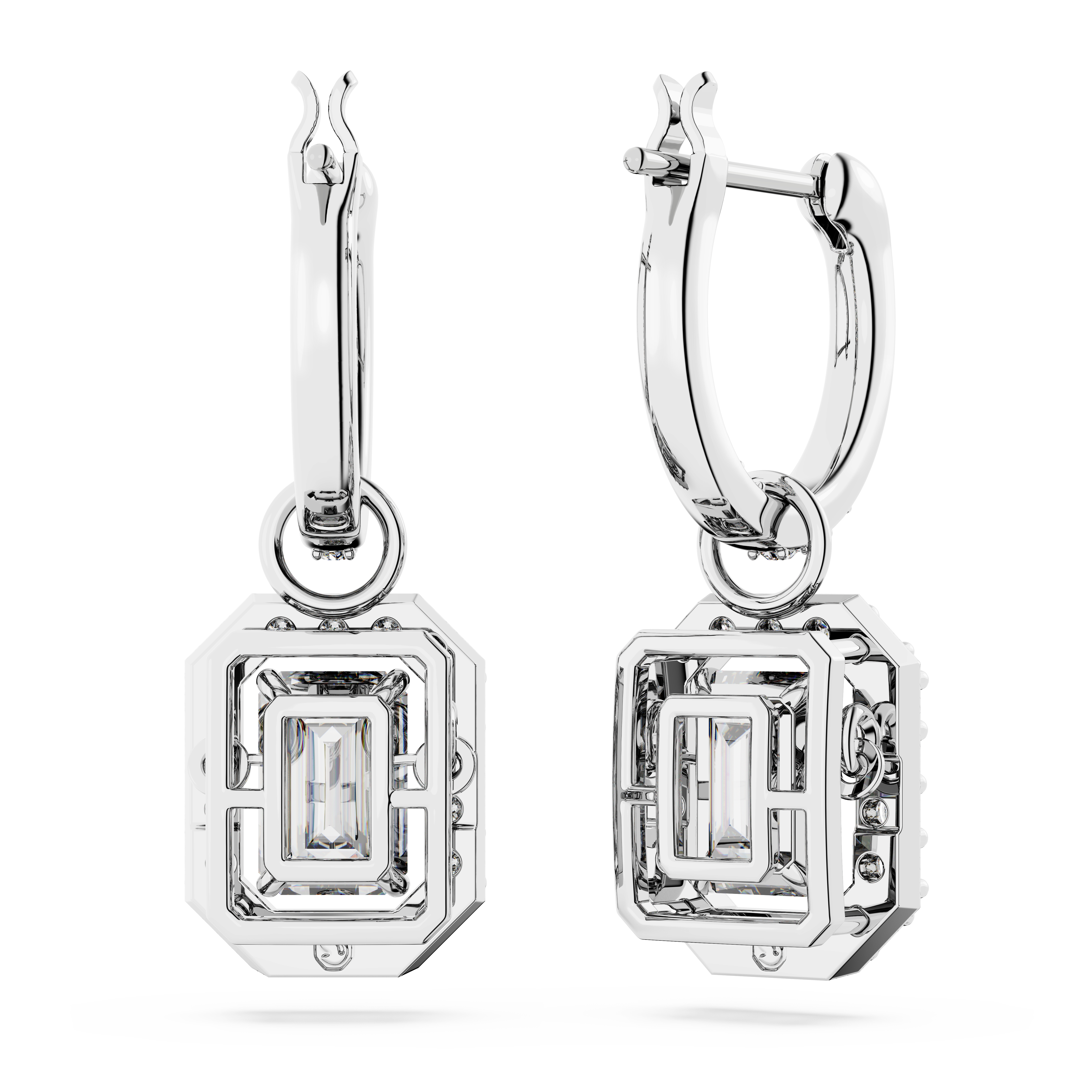 Swarovski Una drop earrings, Octagon cut, White, Rhodium plated 5689684
