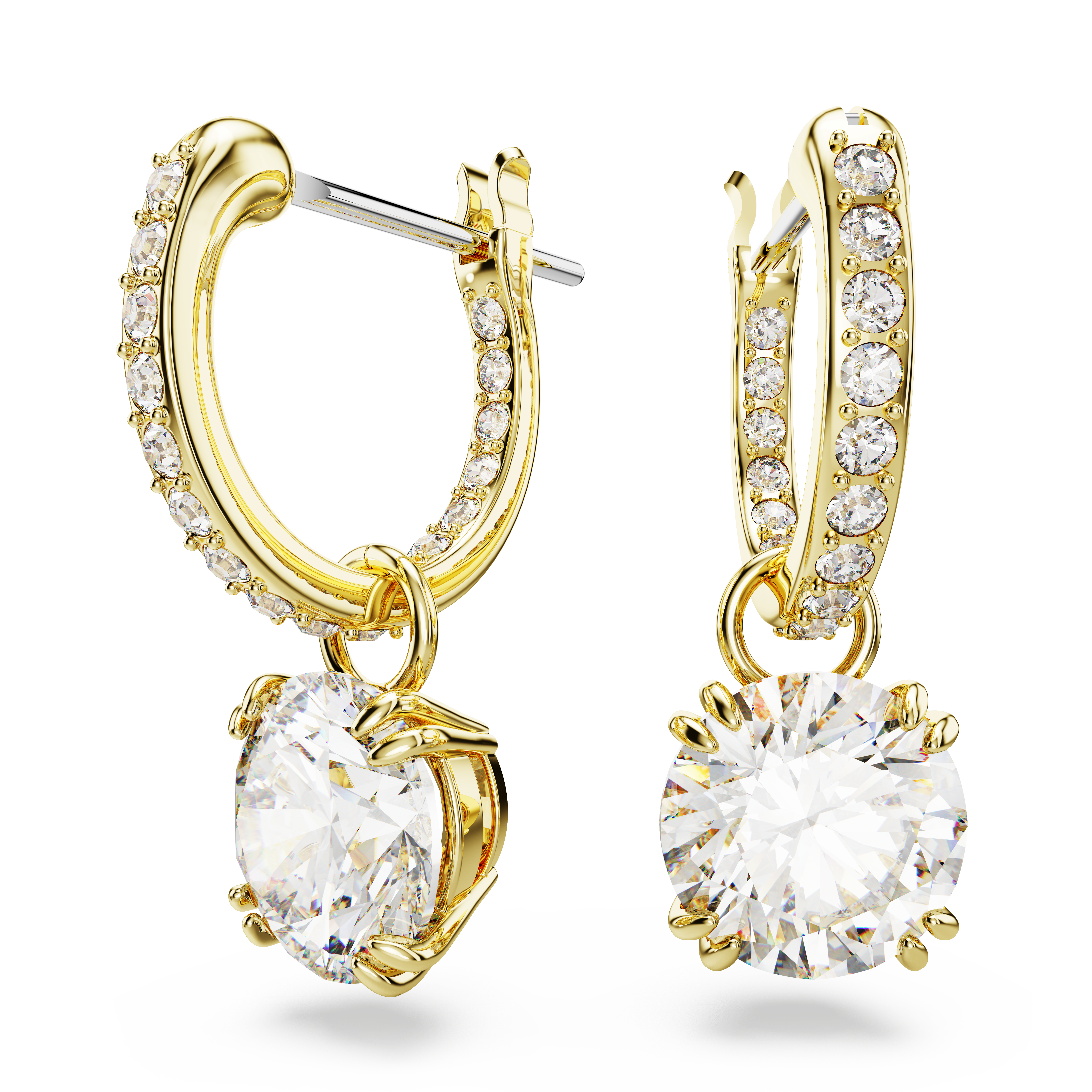 Swarovski Stilla drop earrings, Round cut, White, Gold-tone plated 5689686
