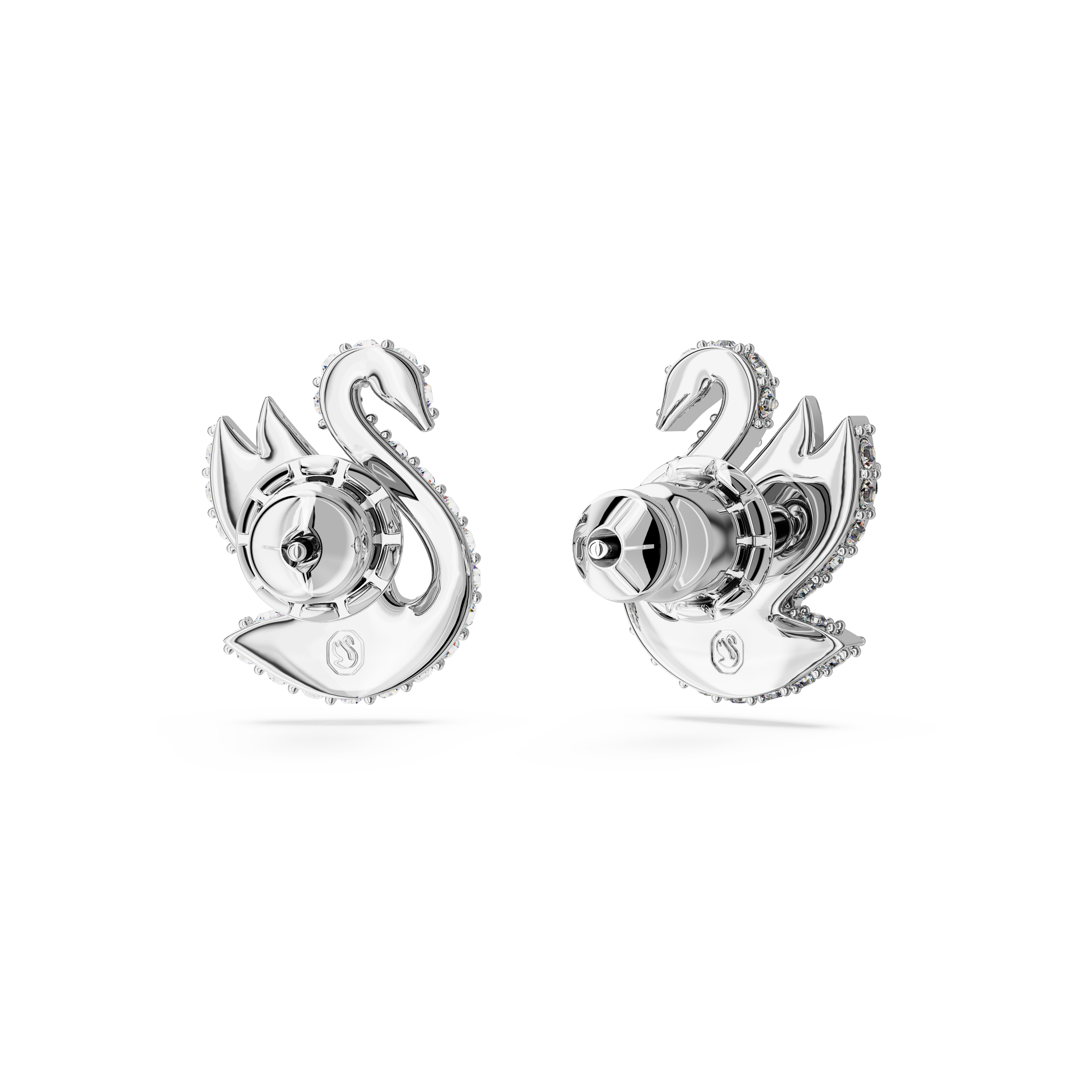 Swarovski Swan stud earrings, Swan, White, Rhodium plated 5689687
