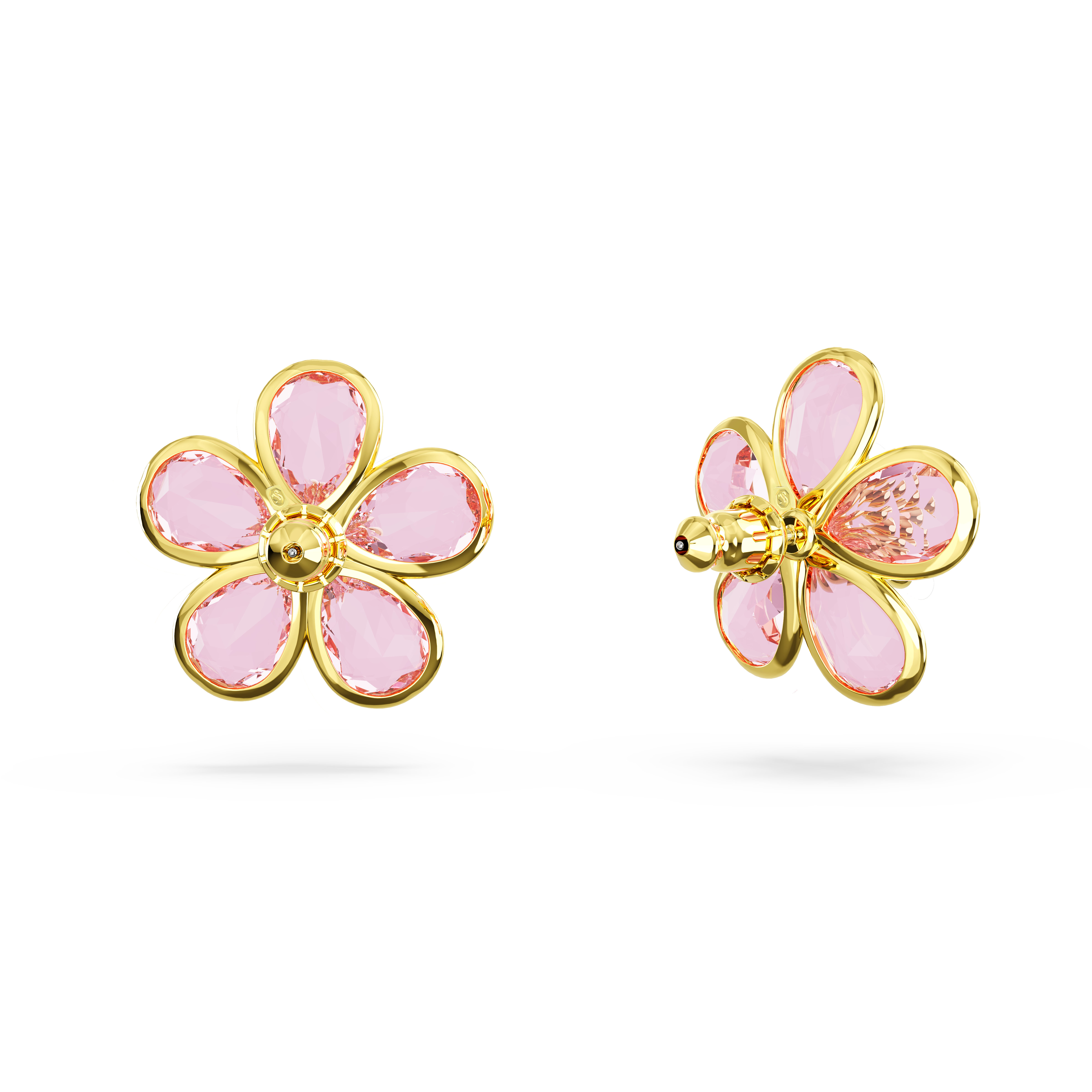 Swarovski Florere stud earrings, Flower, Pink, Gold-tone plated 5689691