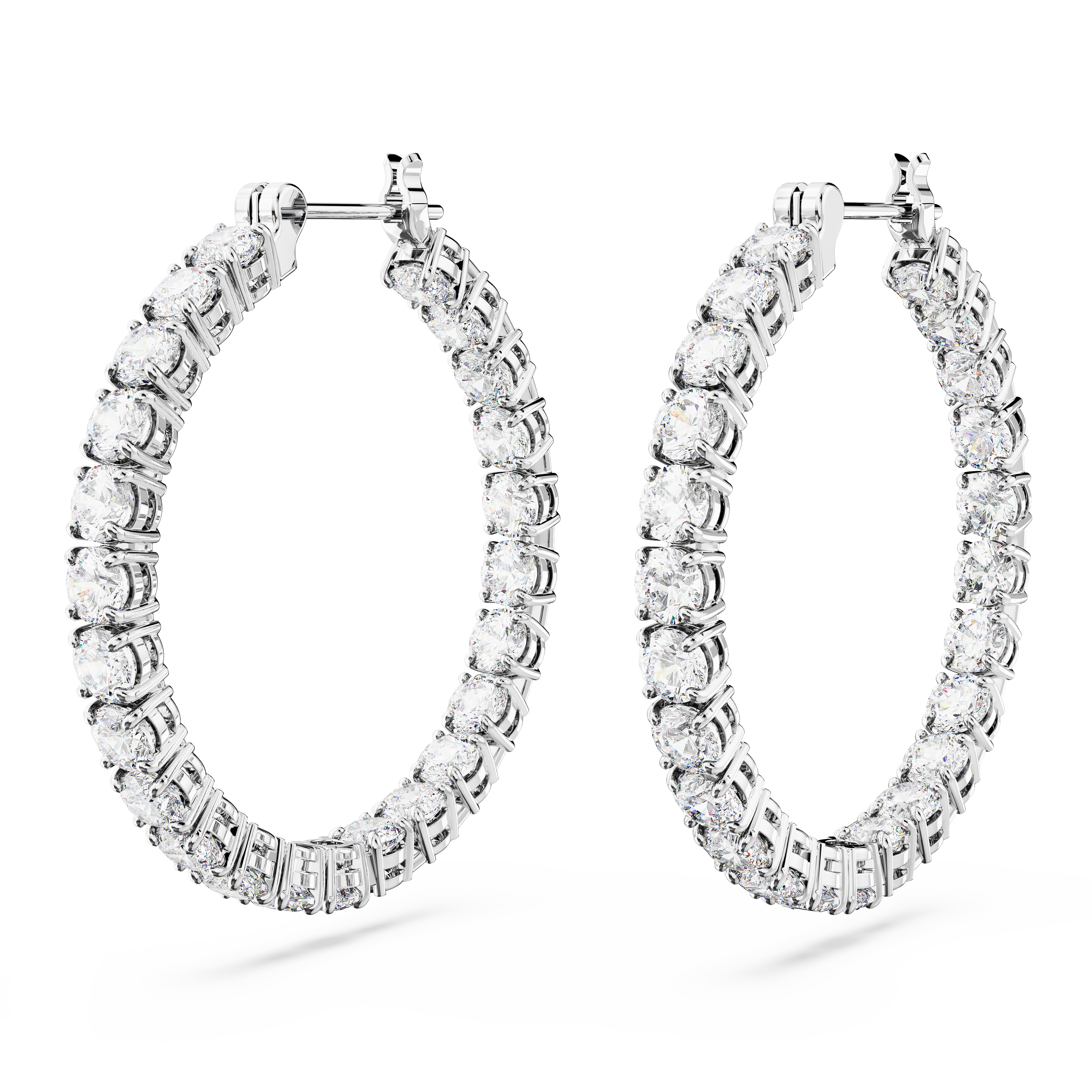 Swarovski Matrix hoop earrings, Round cut, Large, White, Rhodium plated 5689692