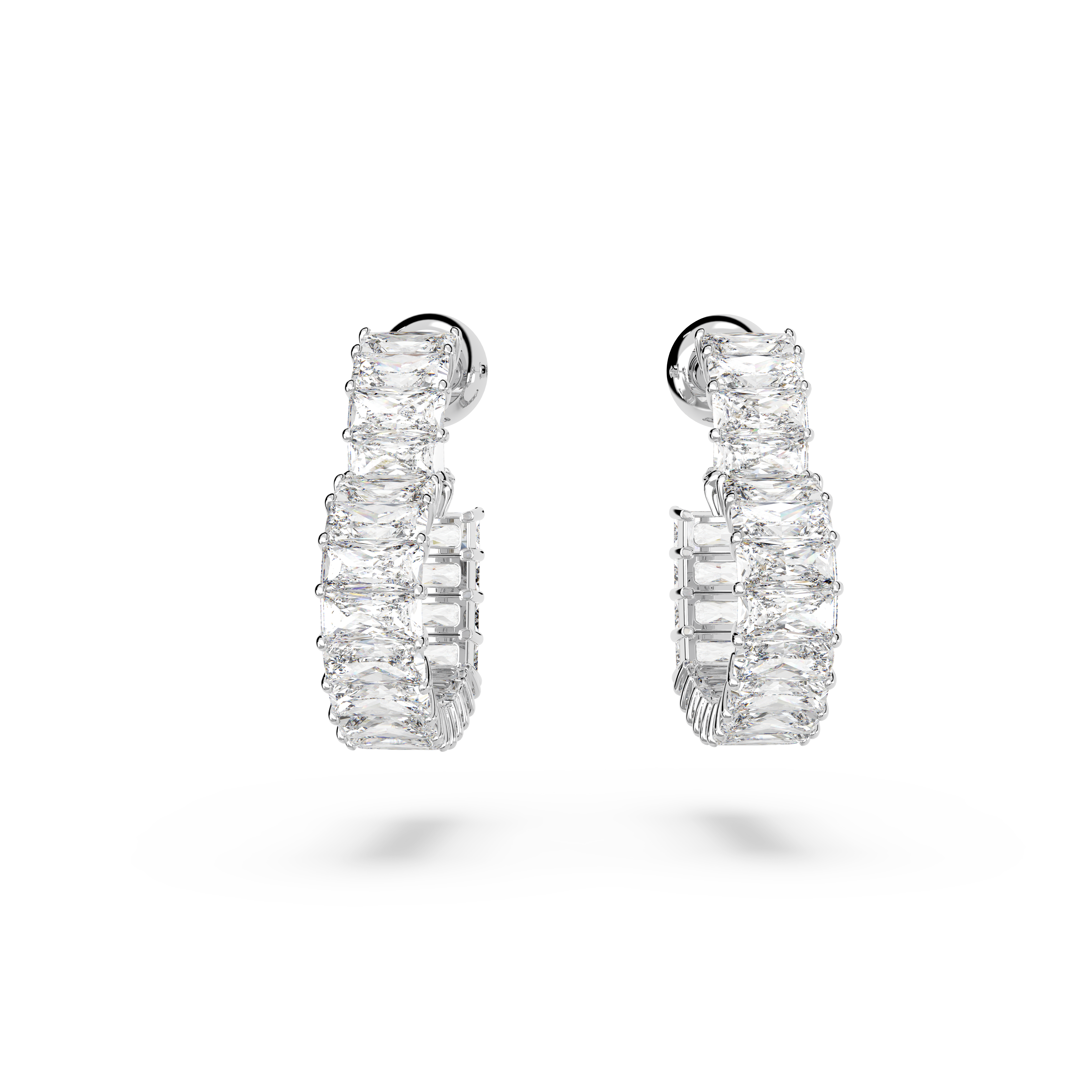 Swarovski Matrix hoop earrings, Baguette cut, Heart, Small, White, Rhodium plated 5689693