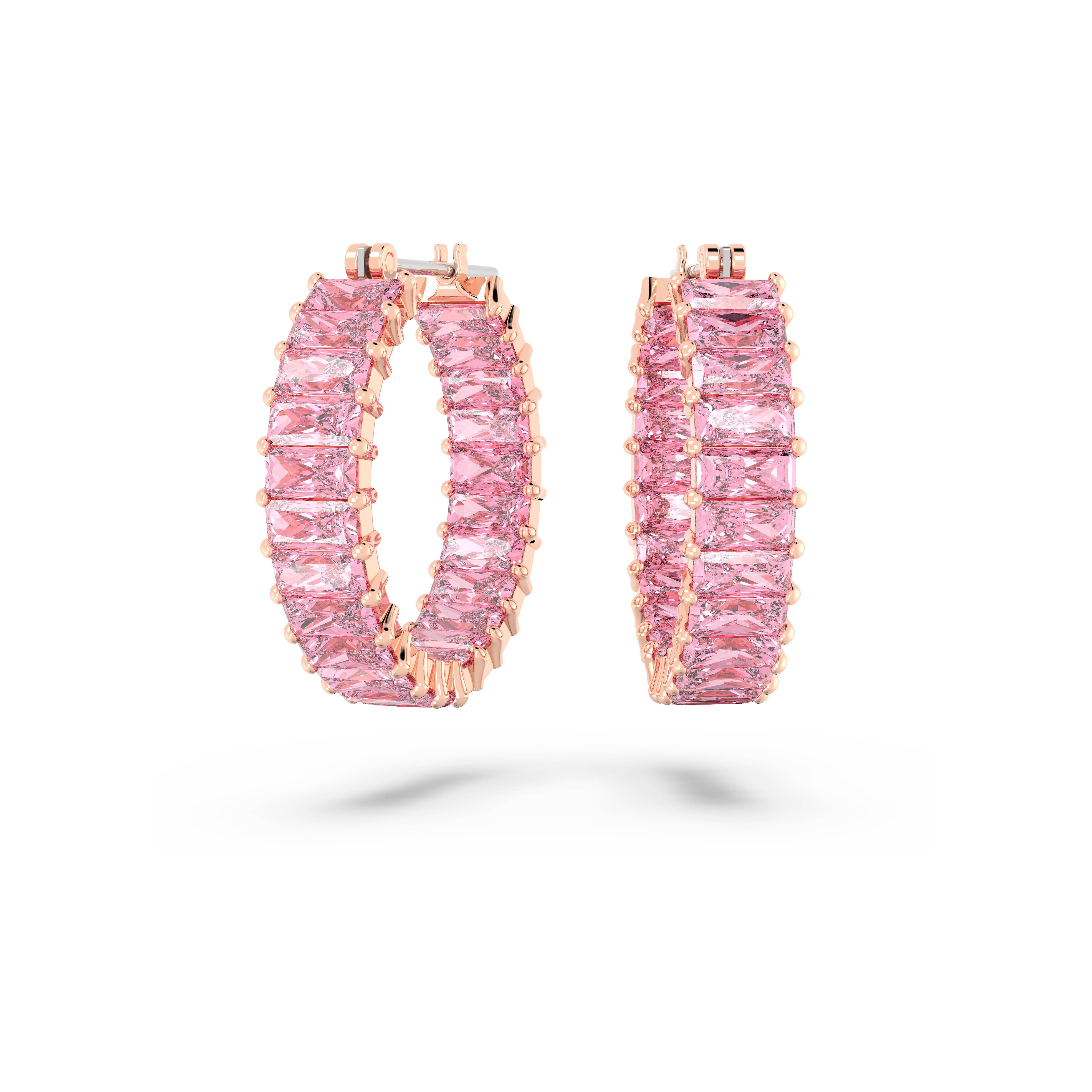 Swarovski Matrix hoop earrings, Baguette cut, Pink, Rose gold-tone plated 5689697