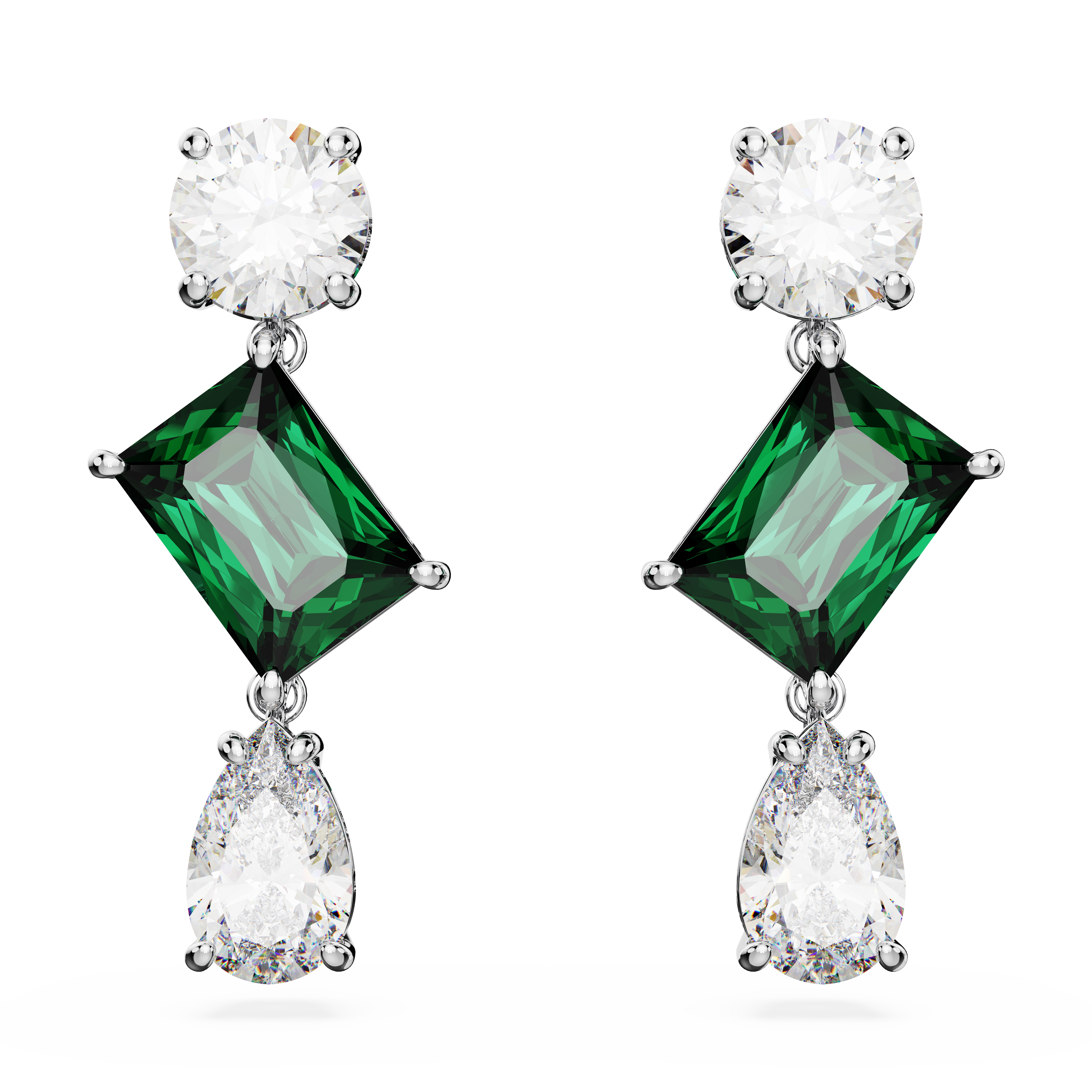 Swarovski Mesmera drop earrings, Mixed cuts, Green, Rhodium plated 5689699