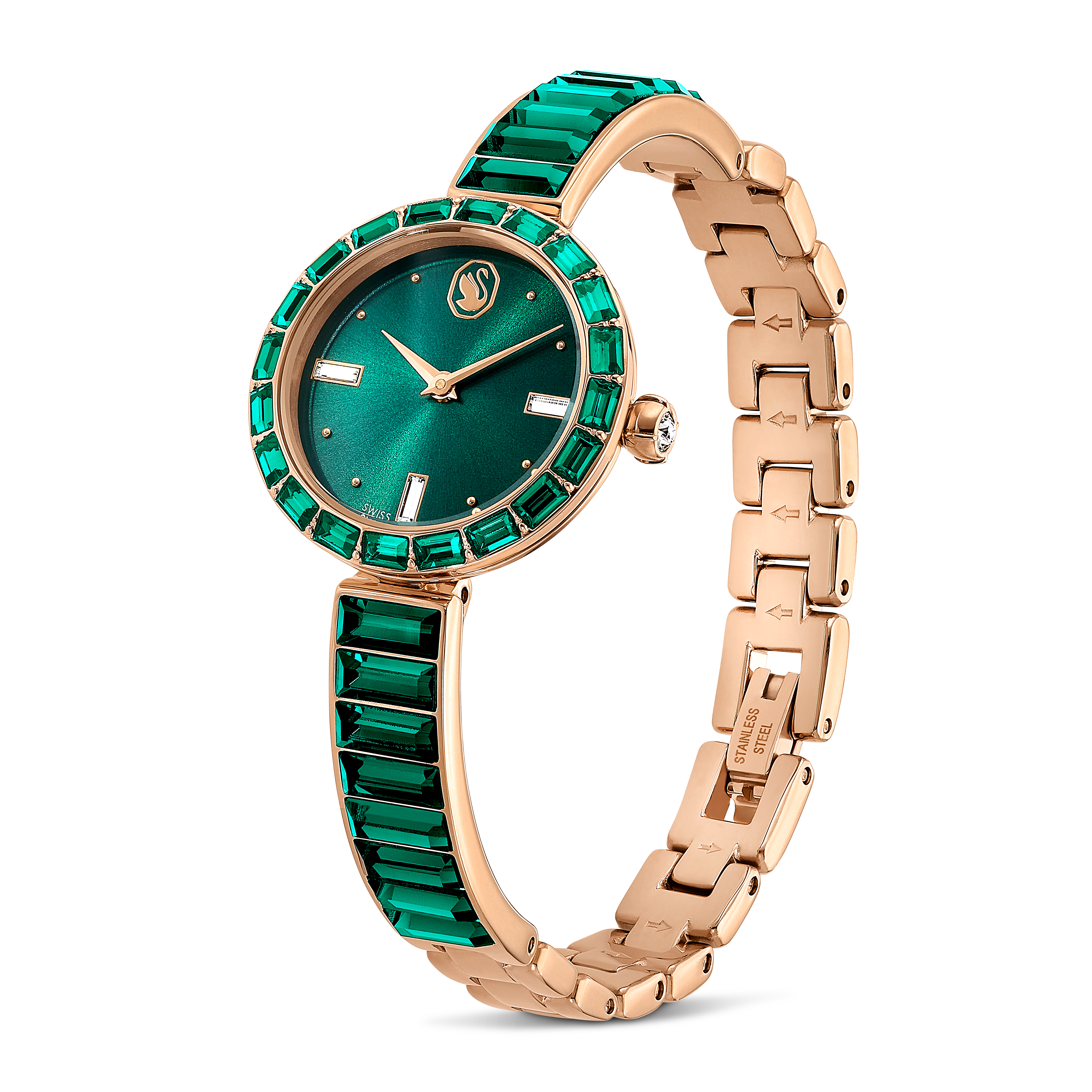 Swarovski Matrix bangle watch, Swiss Made, Crystal bracelet, Green, Champagne gold-tone finish 5690808