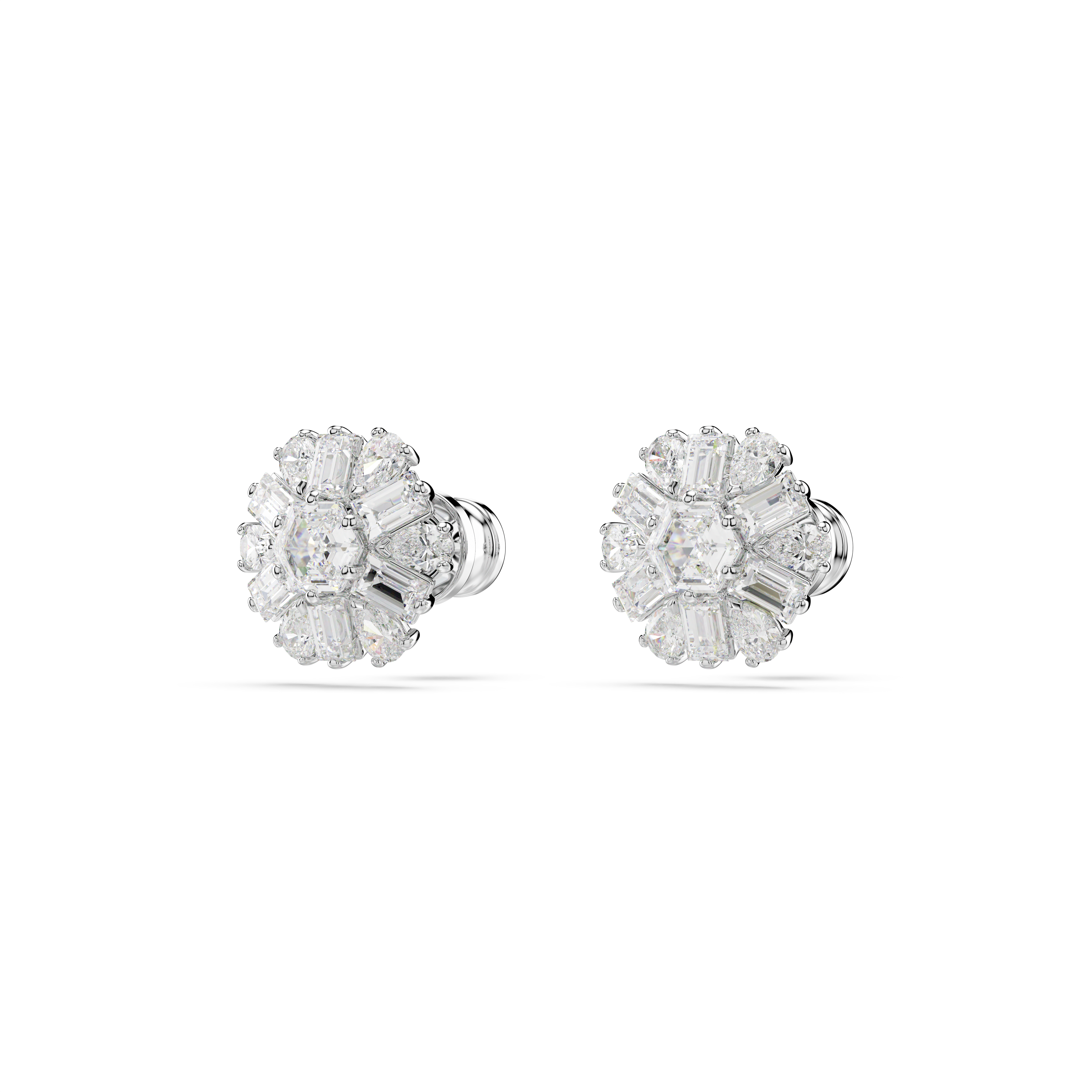 Swarovski Idyllia stud earrings, Mixed cuts, Snowflake, White, Rhodium plated 5691483