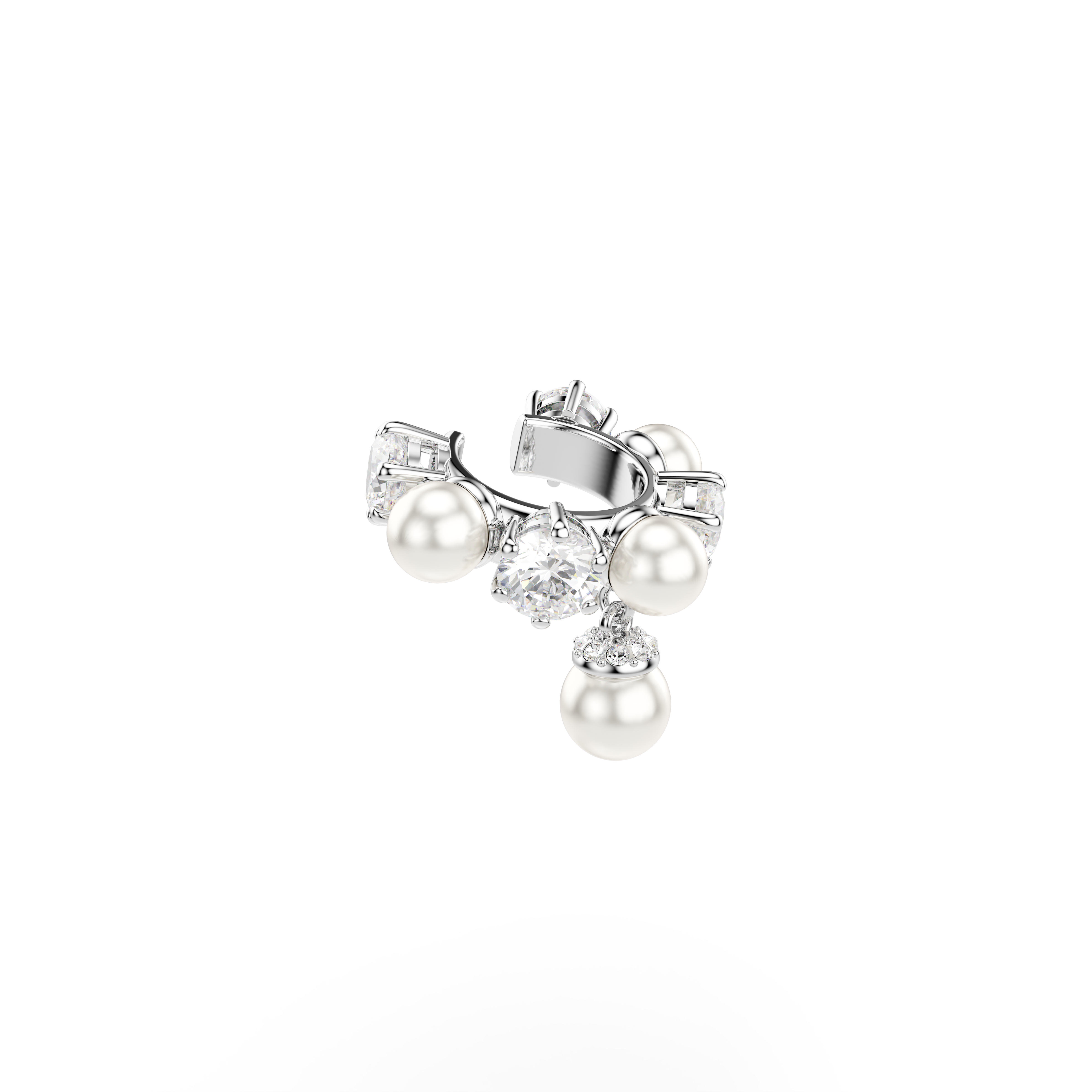 Swarovski Matrix ear cuff, Set (3), Crystal pearl, Round cut, White, Rhodium plated 5691715