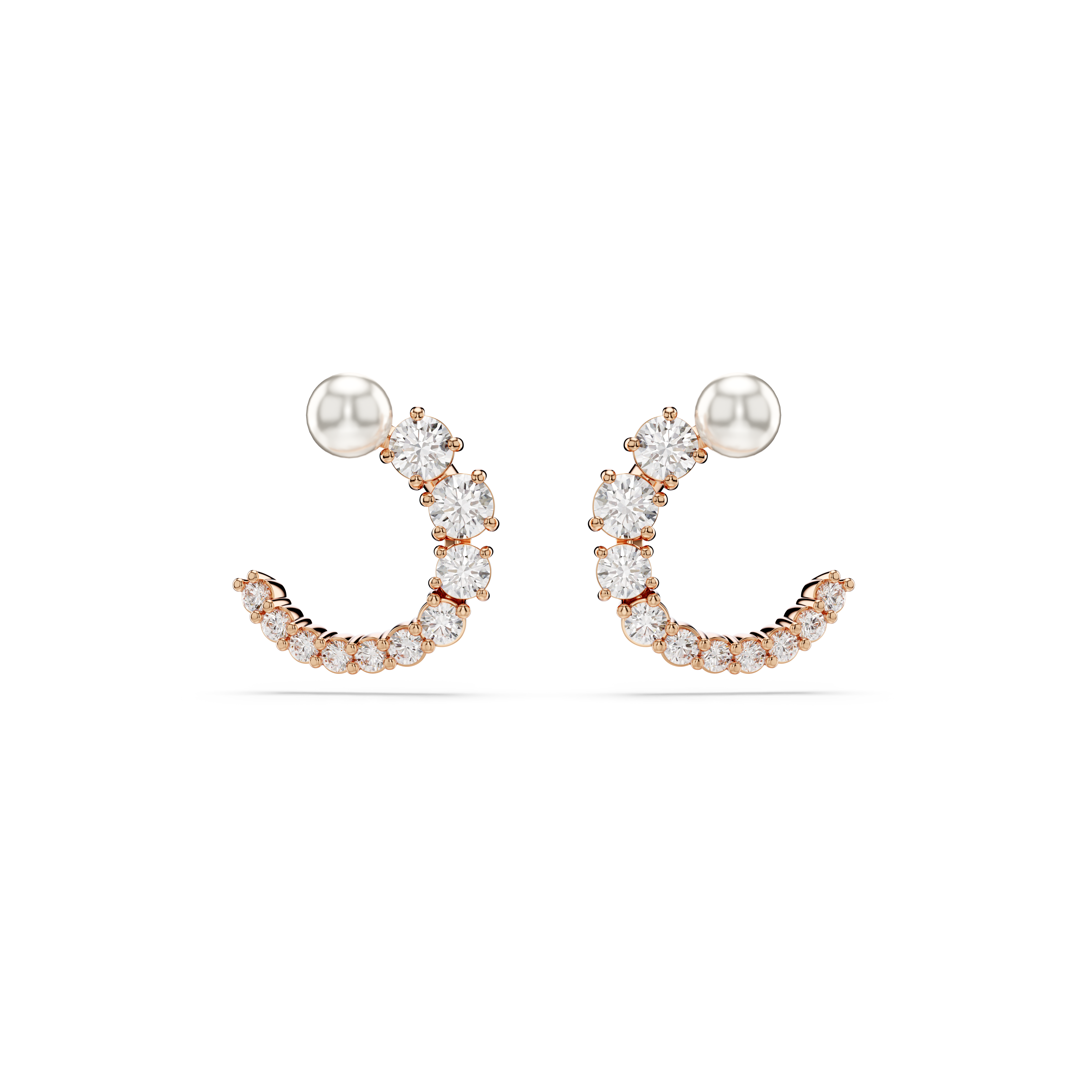 Swarovski Matrix hoop earrings, Crystal pearl, Round cut, White, Rose gold-tone plated 5692264