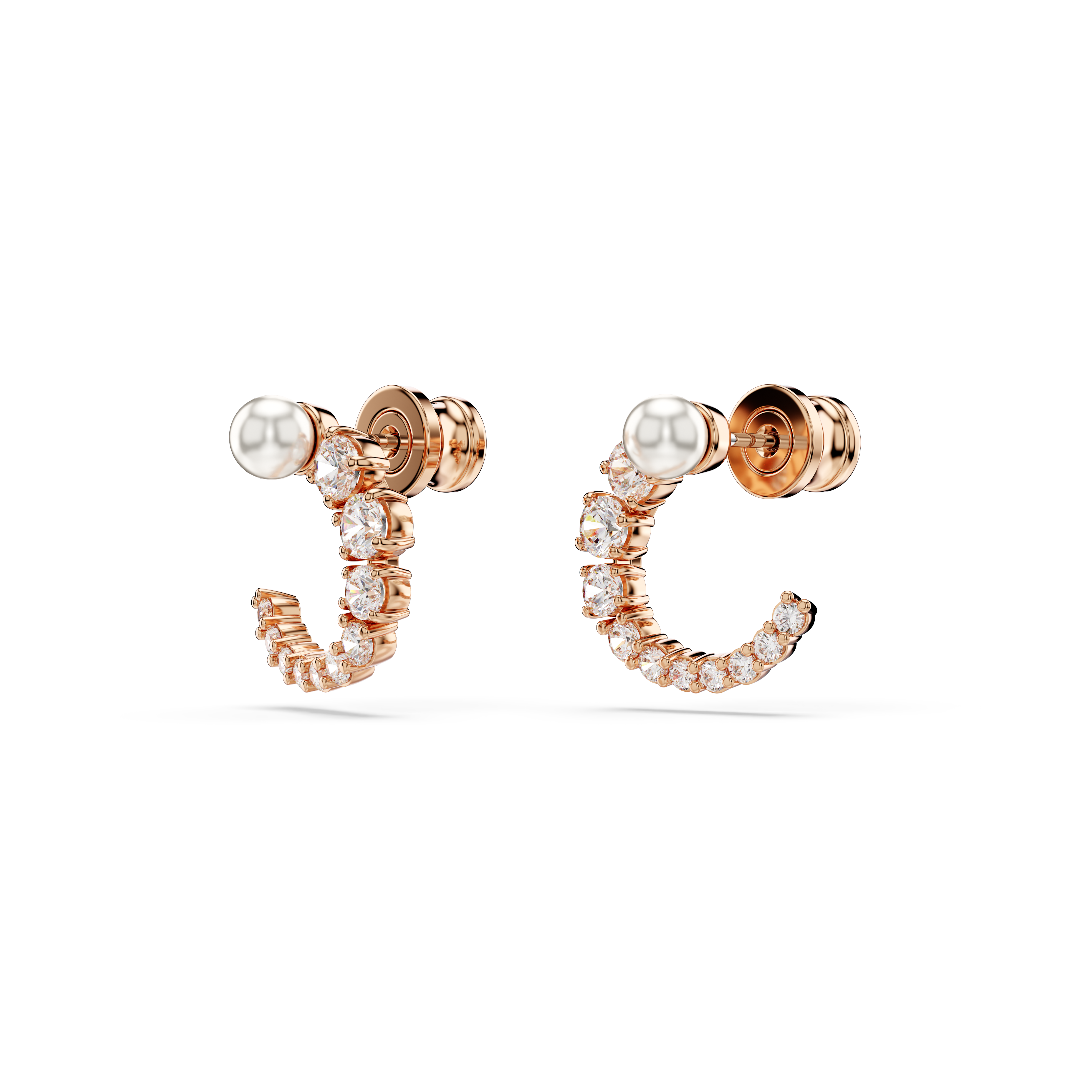 Swarovski Matrix hoop earrings, Crystal pearl, Round cut, White, Rose gold-tone plated 5692264