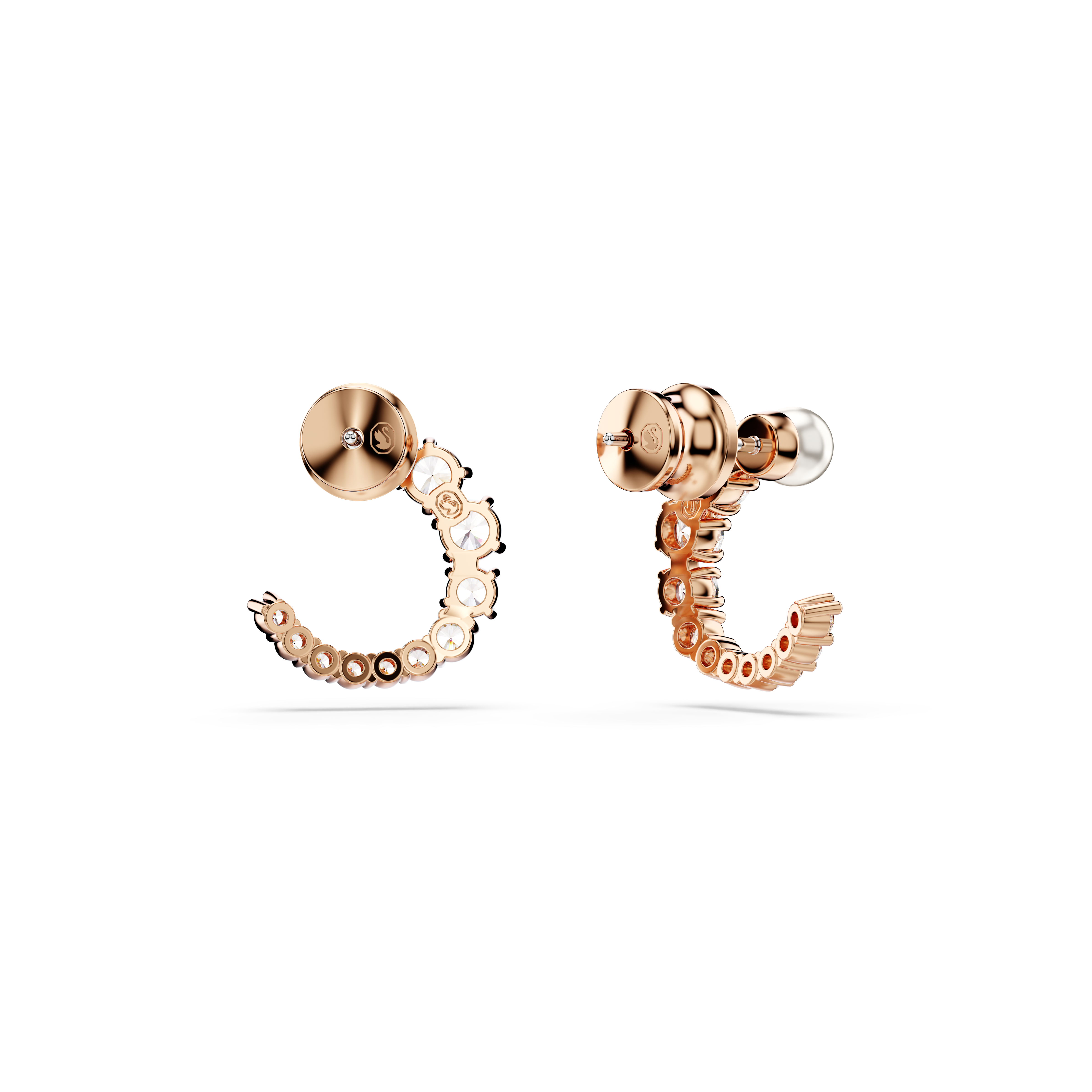 Swarovski Matrix hoop earrings, Crystal pearl, Round cut, White, Rose gold-tone plated 5692264