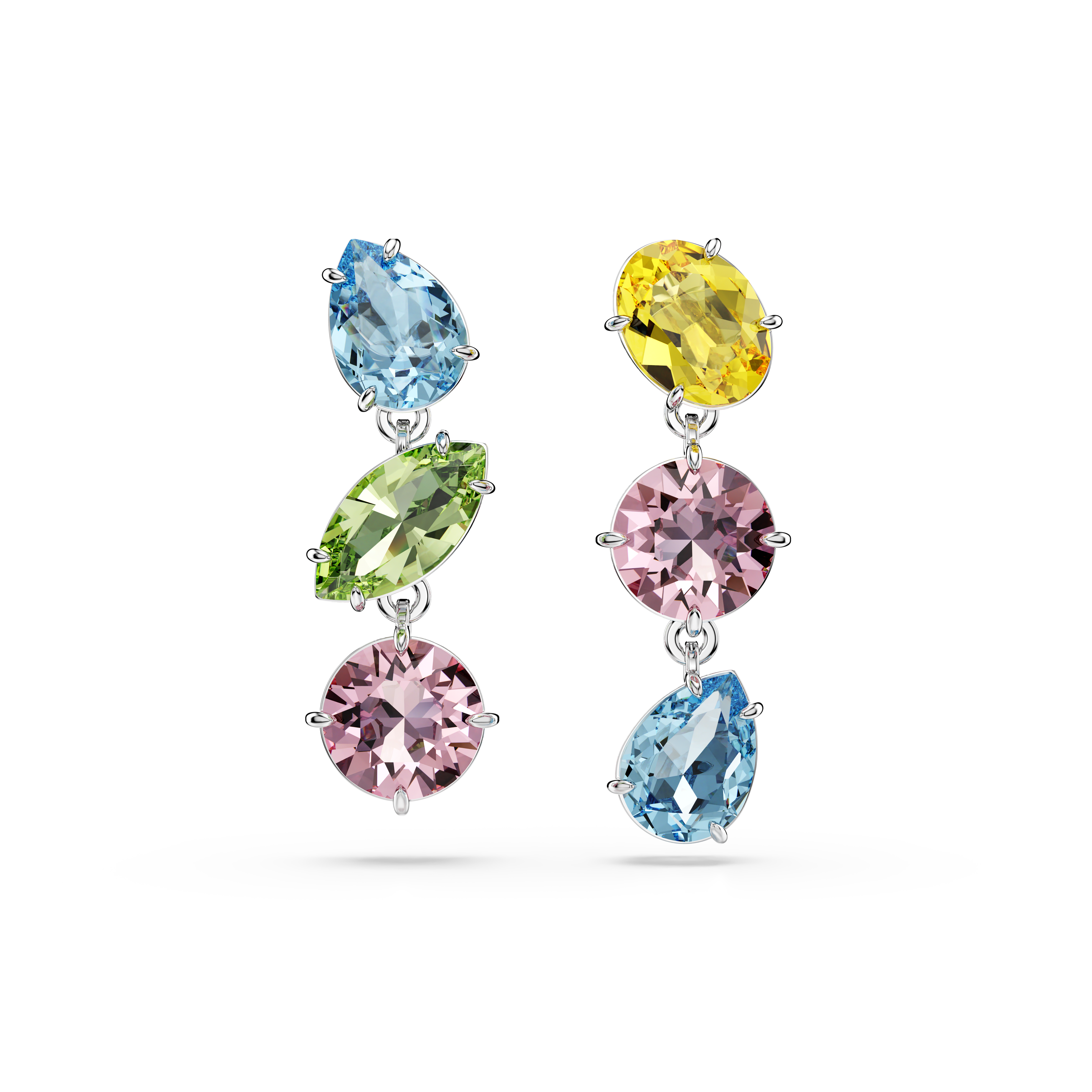 Swarovski Gema drop earrings, Asymmetrical design, Mixed cuts, Multicolored, Rhodium plated 5692406