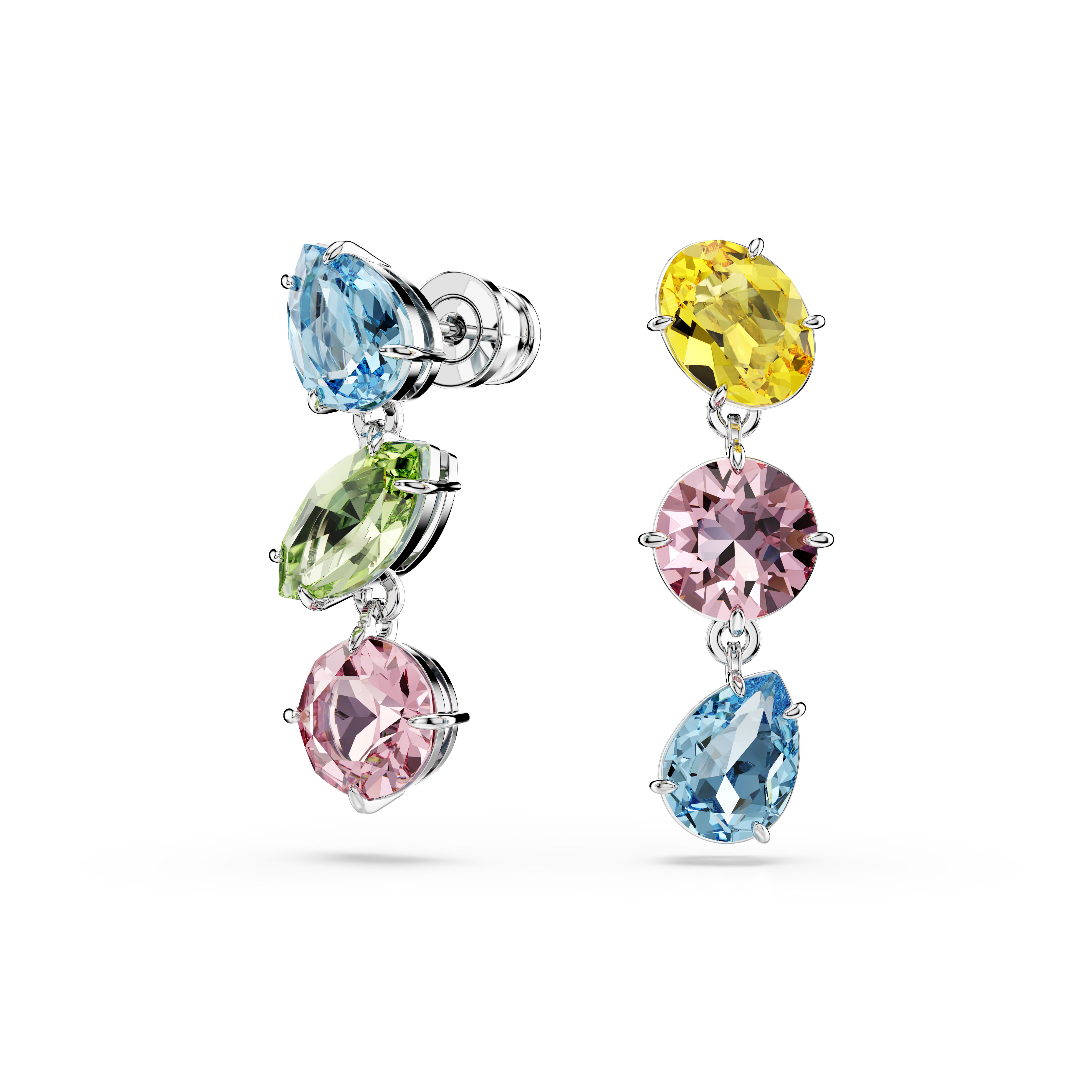 Swarovski Gema drop earrings, Asymmetrical design, Mixed cuts, Multicolored, Rhodium plated 5692406