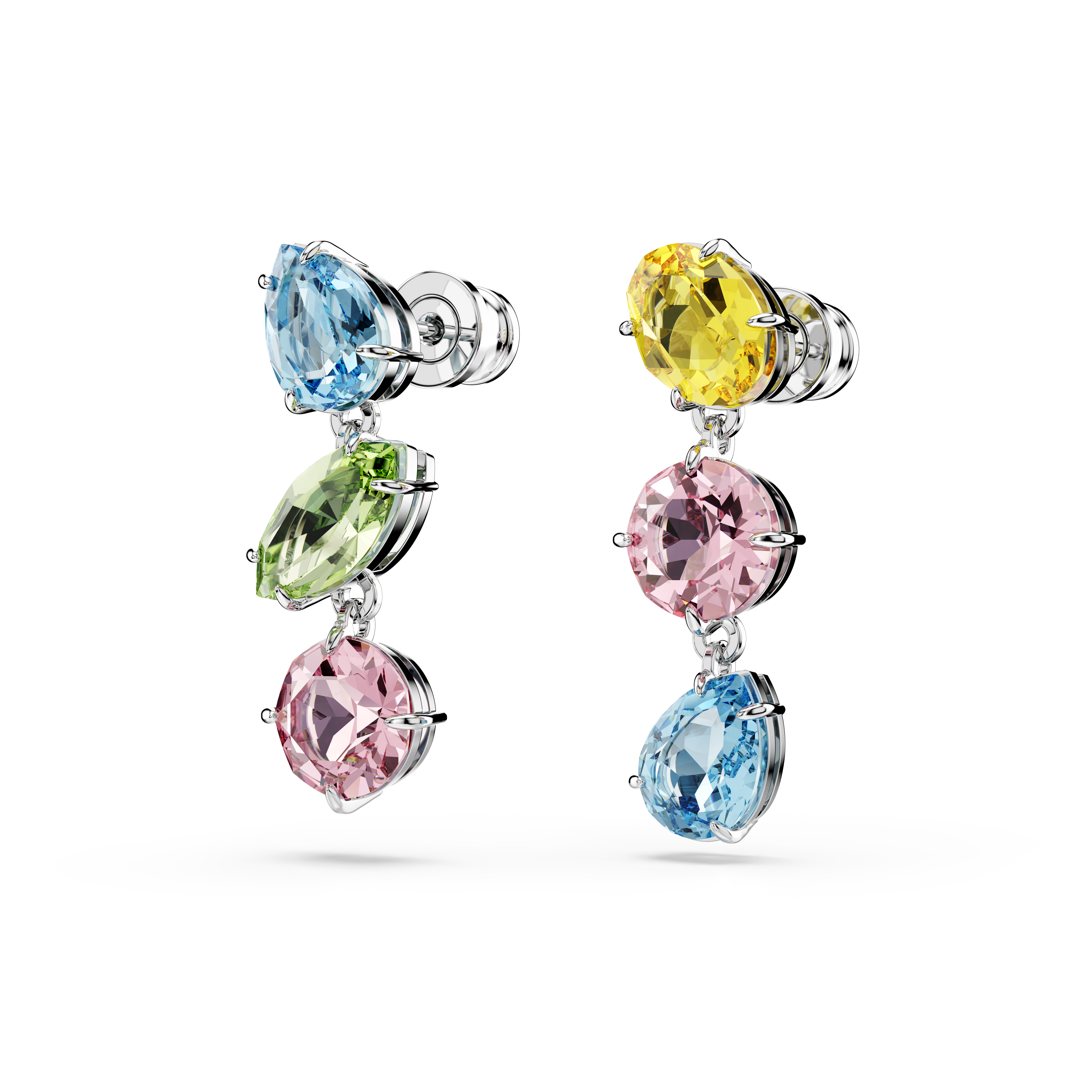 Swarovski Gema drop earrings, Asymmetrical design, Mixed cuts, Multicolored, Rhodium plated 5692406