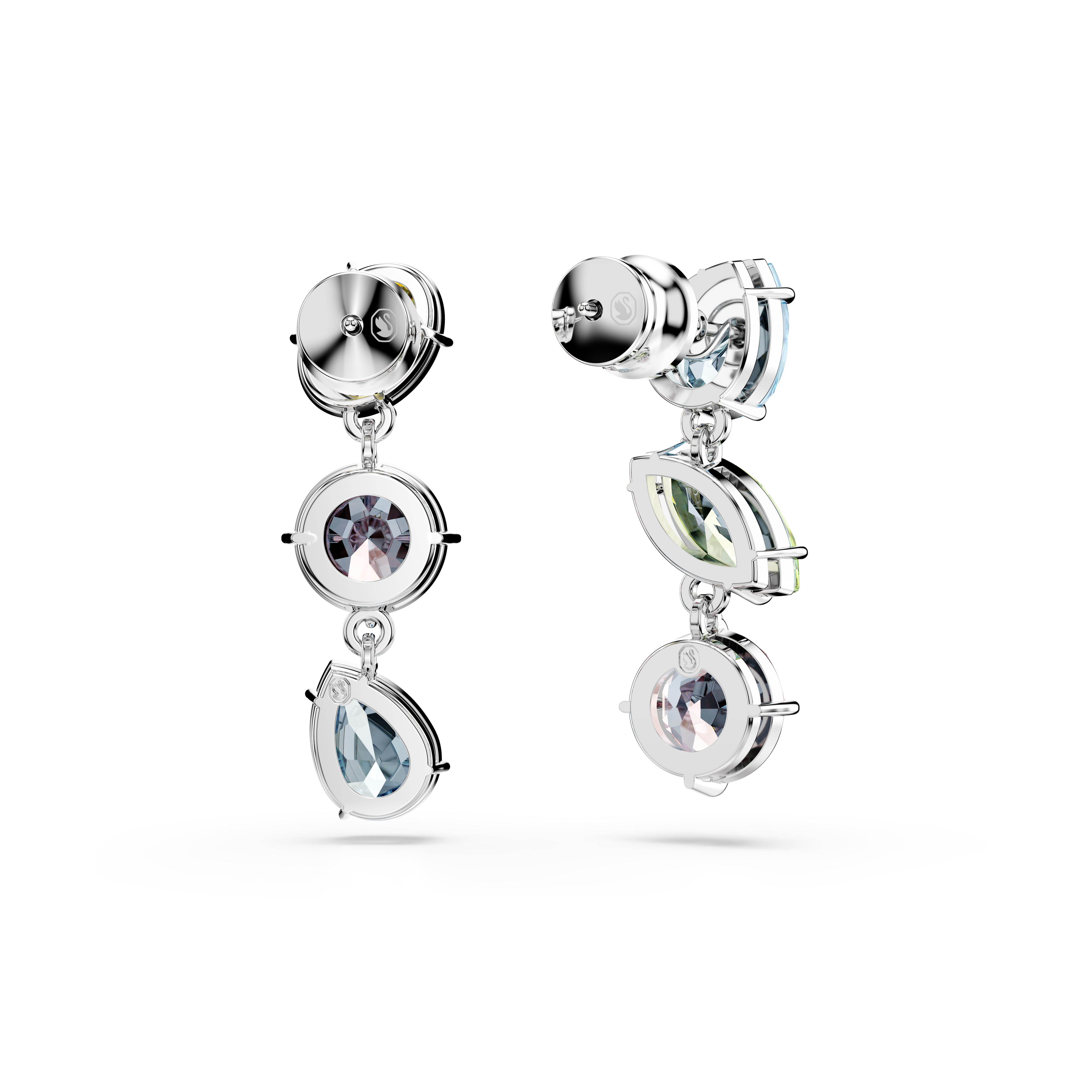Swarovski Gema drop earrings, Asymmetrical design, Mixed cuts, Multicolored, Rhodium plated 5692406